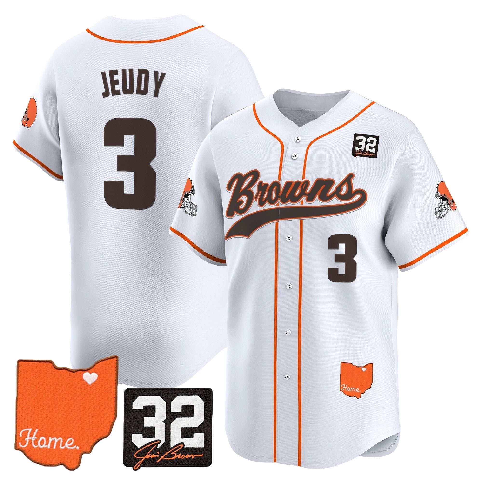 CLE '#32 Jim Brown Memorial & Home Patch' Vapor Baseball Jersey - Stitched