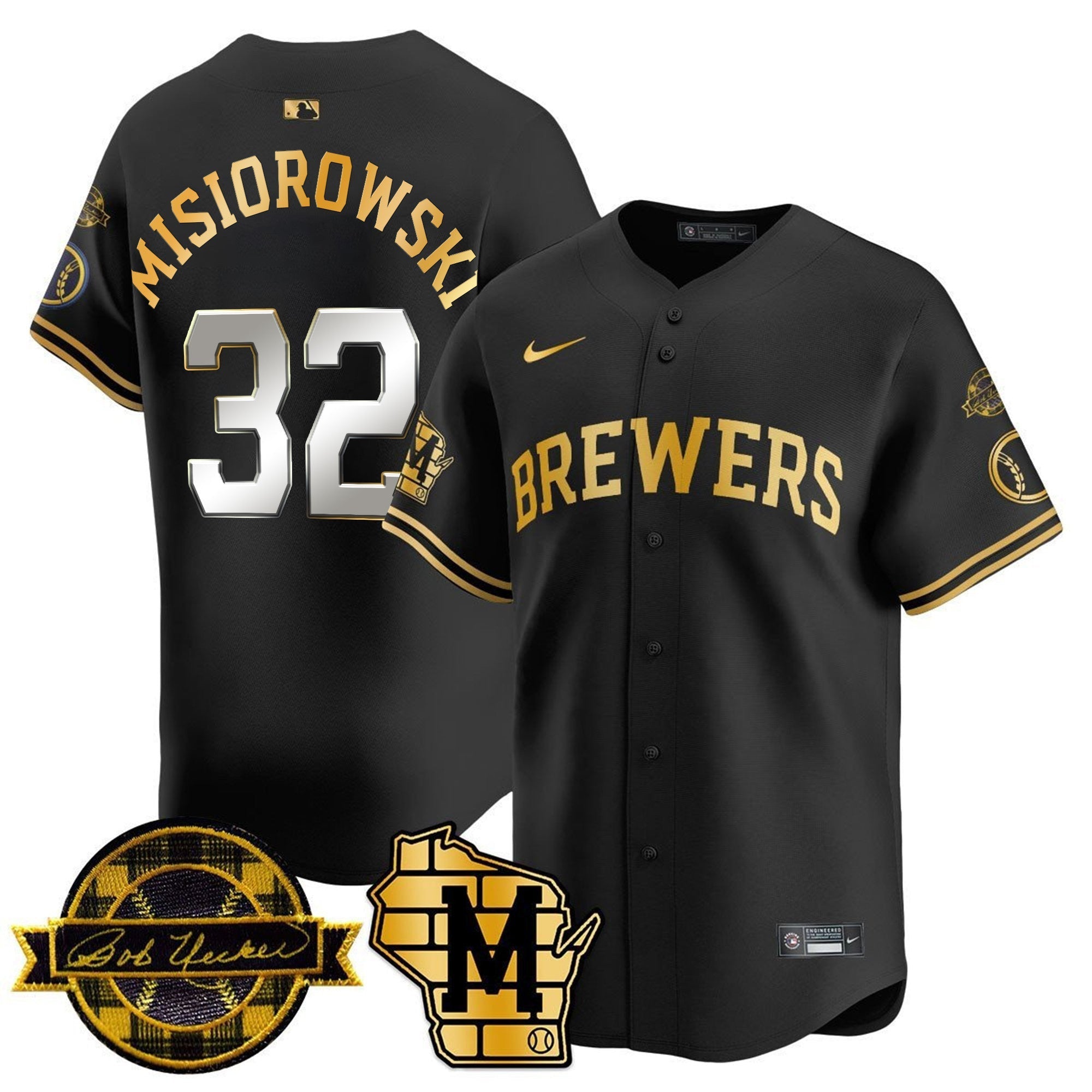 MIL Bob Uecker Patch Vapor Limited Jersey - Stitched