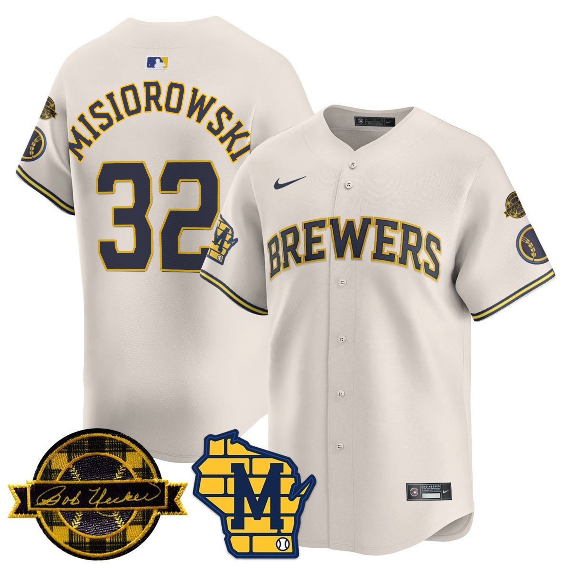 MIL Bob Uecker Patch Vapor Limited Jersey - Stitched