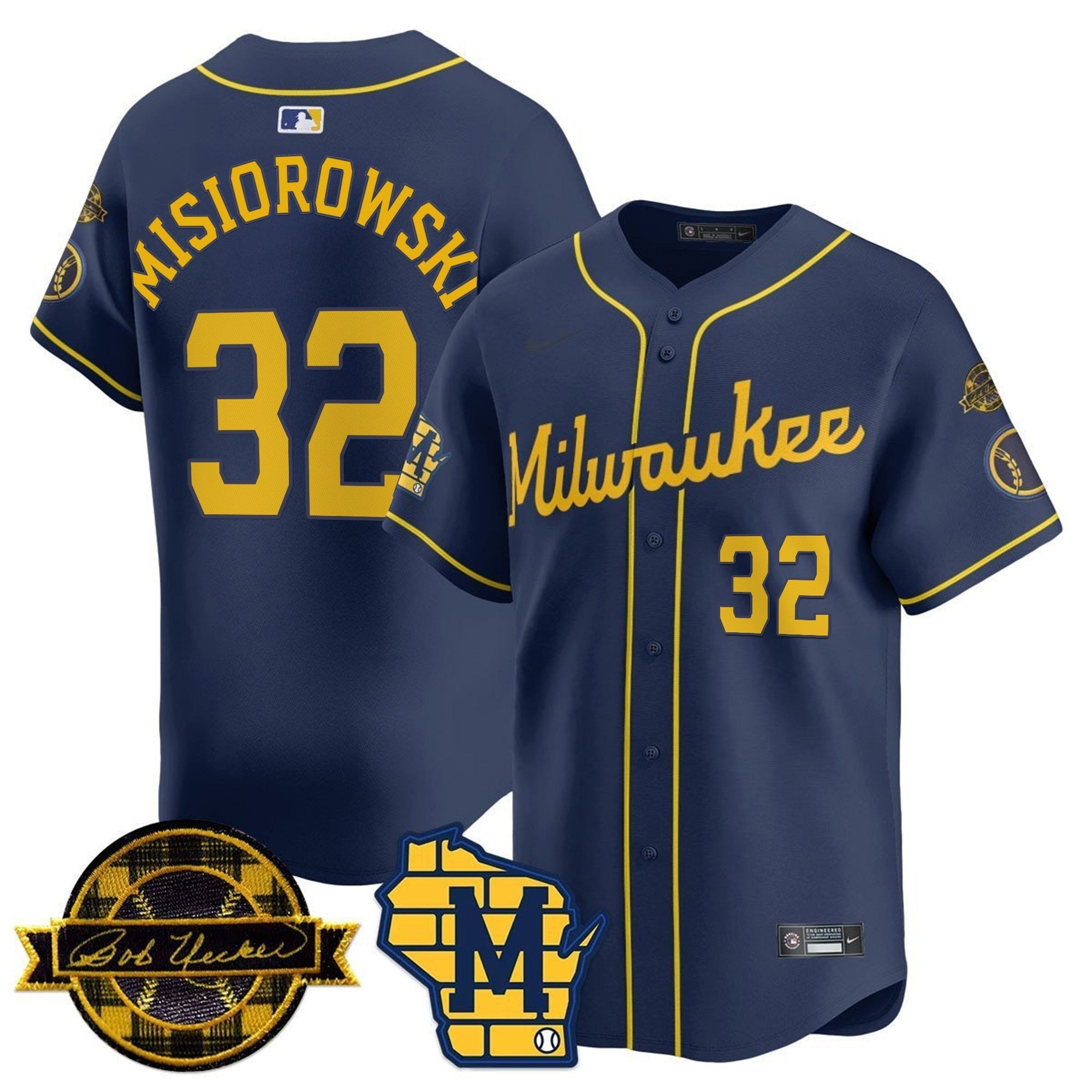 MIL Bob Uecker Patch Vapor Limited Jersey - Stitched