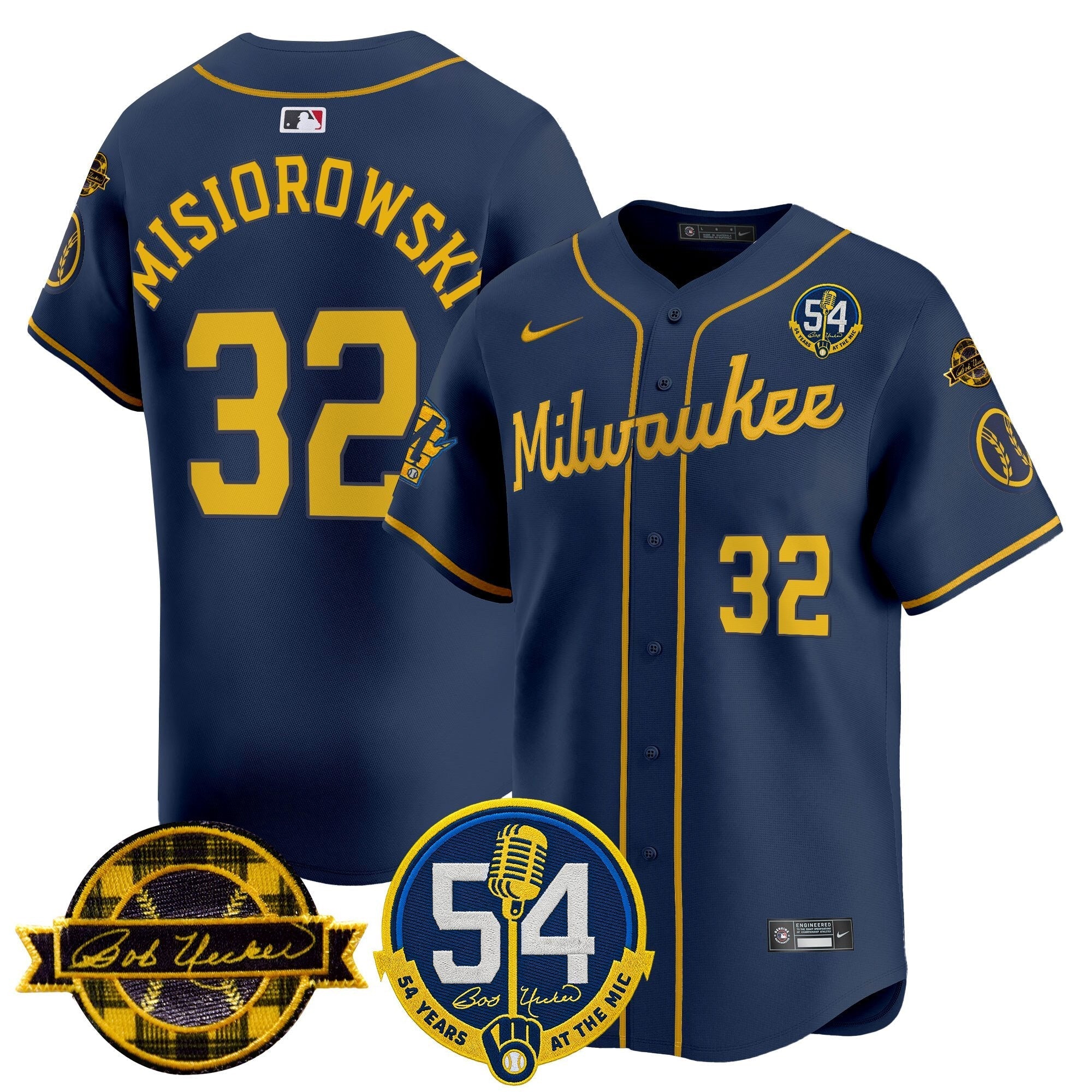 MIL 'Bob Uecker - 54 Seasons for Brewers' Limited Navy Jersey - Stitched