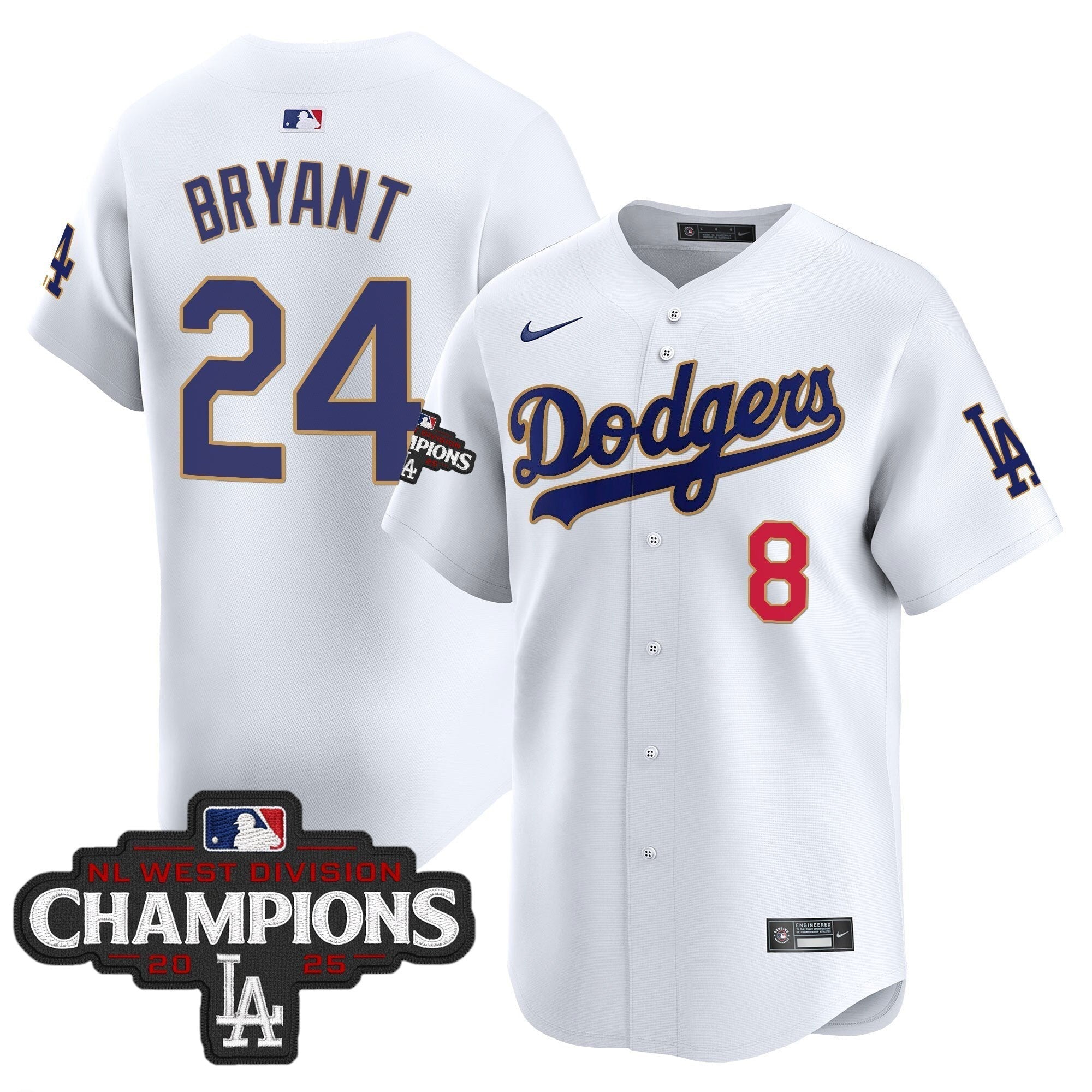 Dodgers 2025 NL West Division Champions Patch Gold Trim Vapor Premier Limited Jersey - Stitched