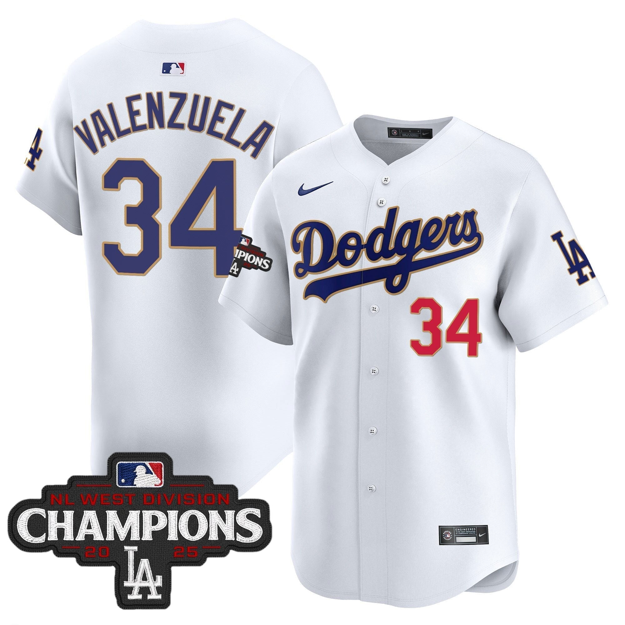 Dodgers 2025 NL West Division Champions Patch Gold Trim Vapor Premier Limited Jersey - Stitched