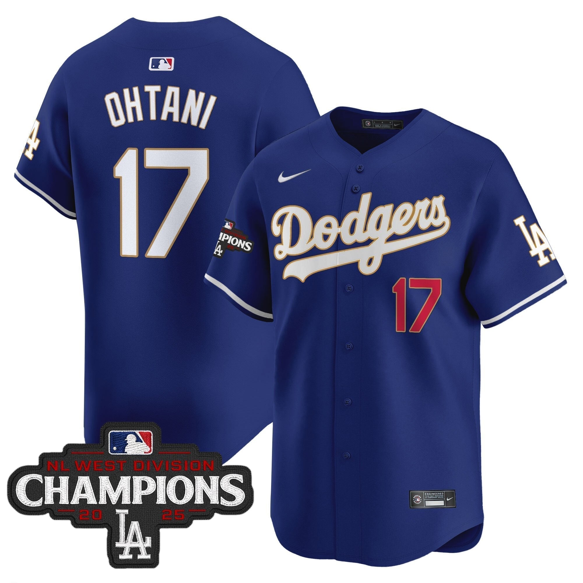 Dodgers 2025 NL West Division Champions Patch Gold Trim Vapor Premier Limited Jersey - Stitched