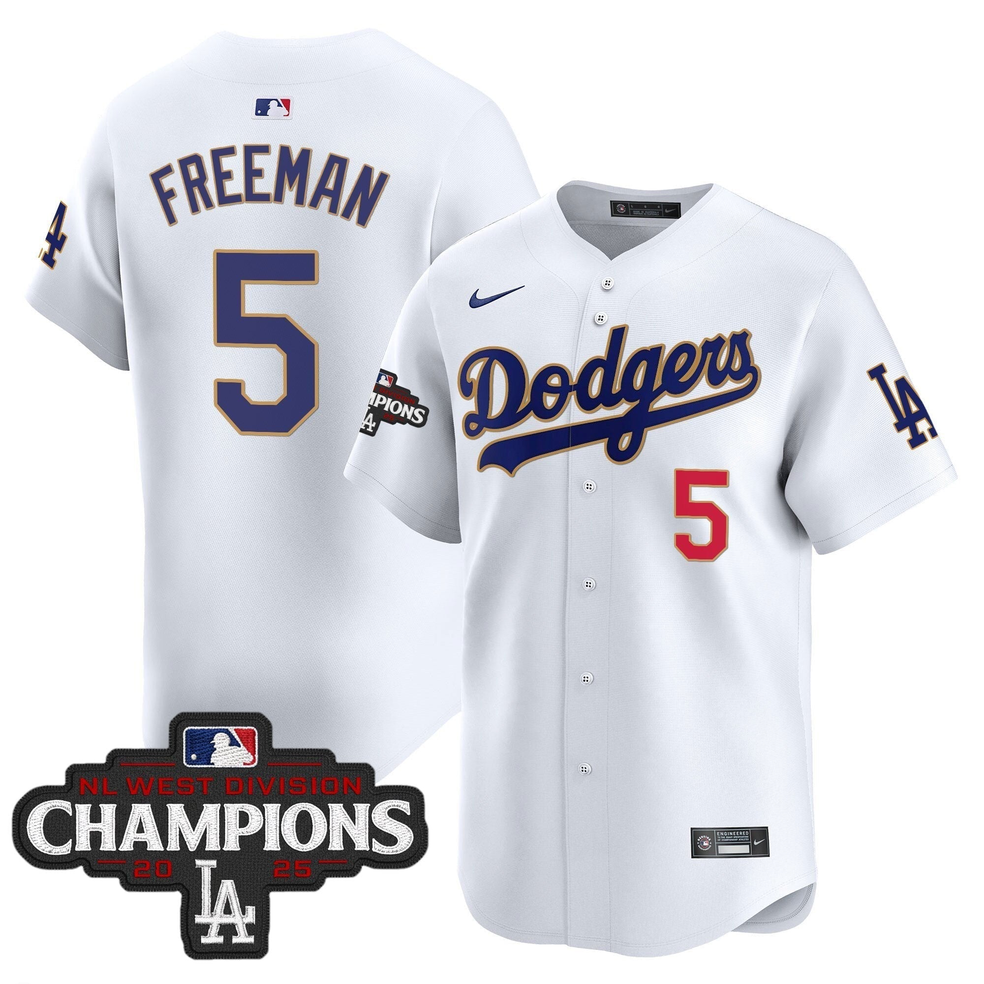 Dodgers 2025 NL West Division Champions Patch Gold Trim Vapor Premier Limited Jersey - Stitched