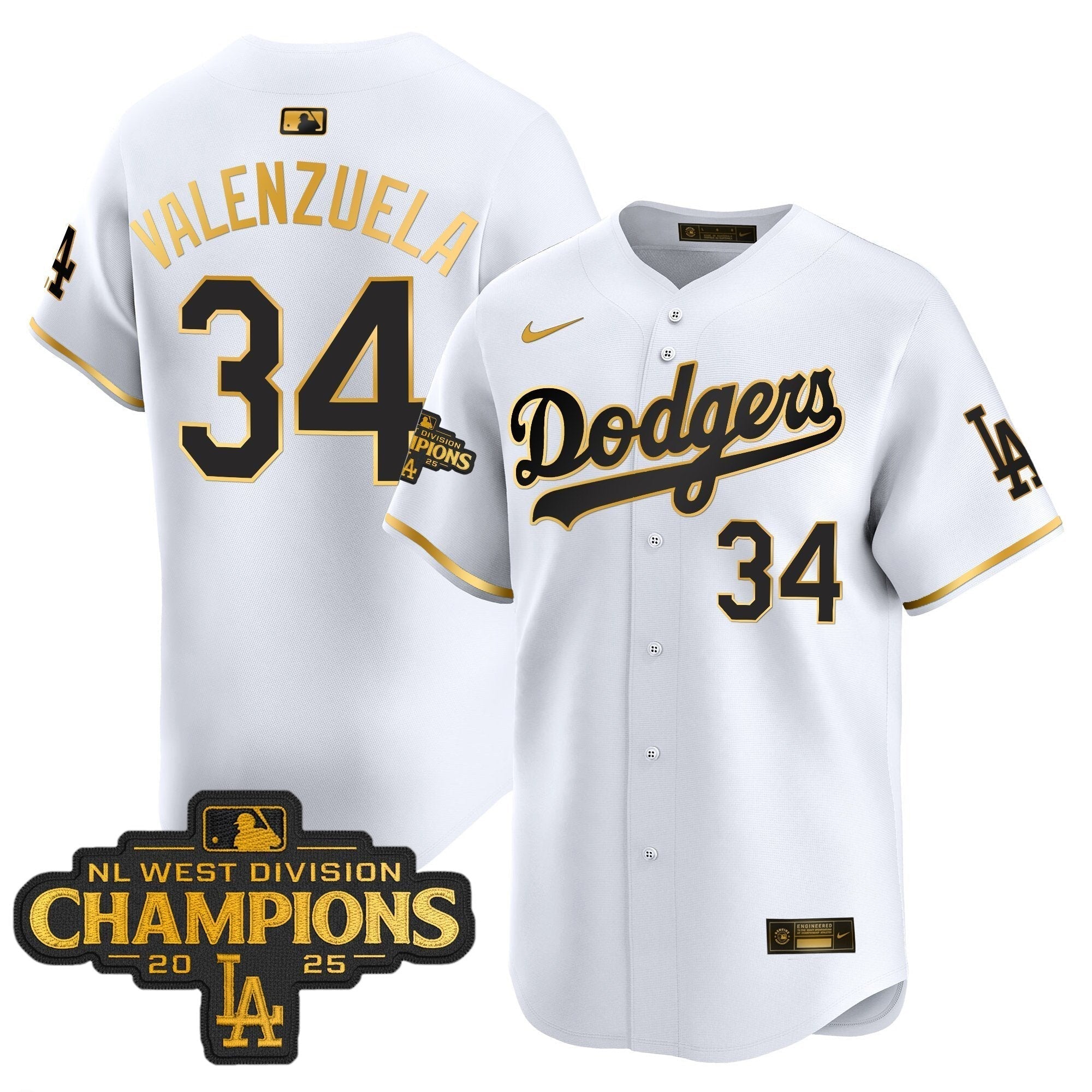 Dodgers 2025 NL West Division Champions Patch Gold Trim Vapor Premier Limited Jersey - Stitched