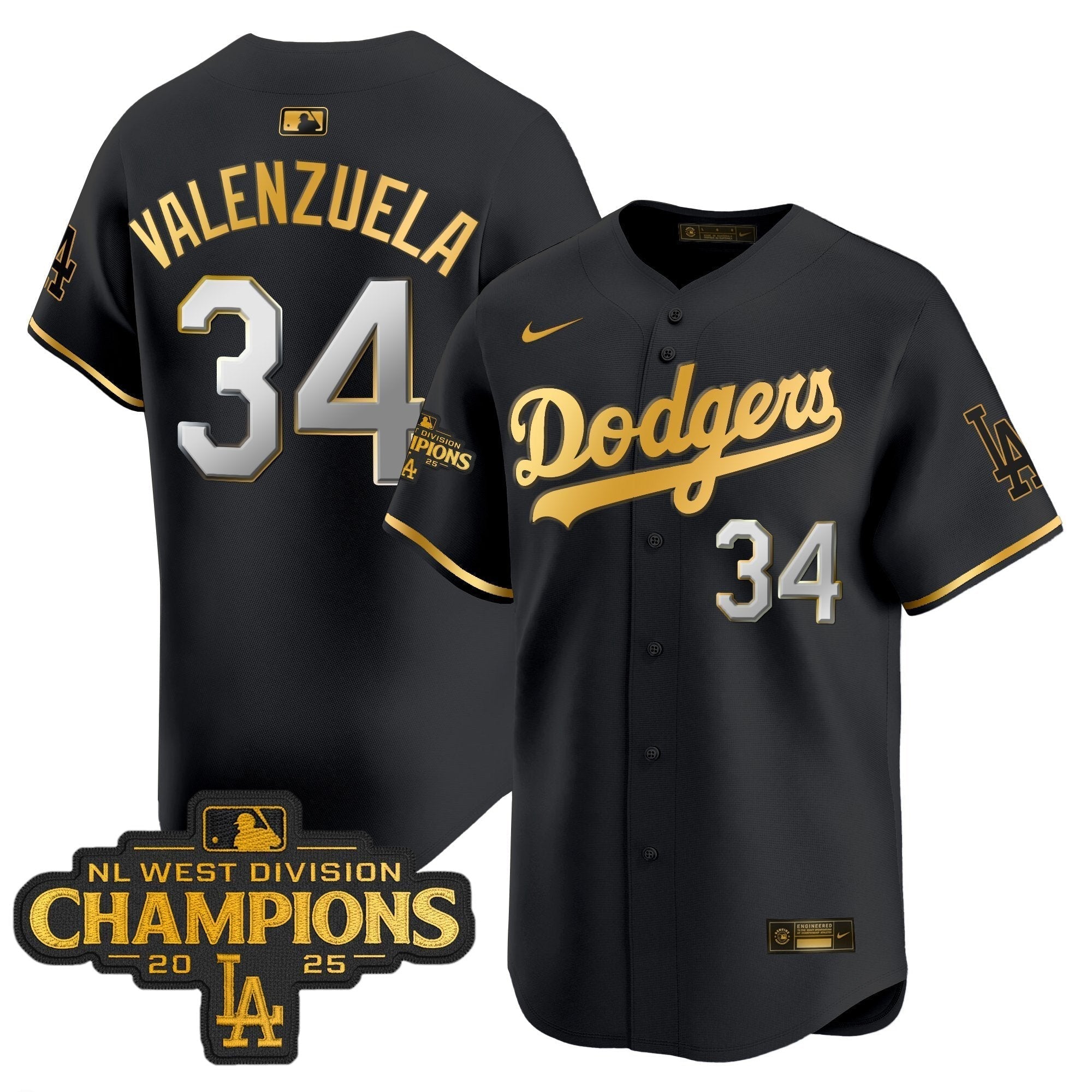 Dodgers 2025 NL West Division Champions Patch Gold Trim Vapor Premier Limited Jersey - Stitched