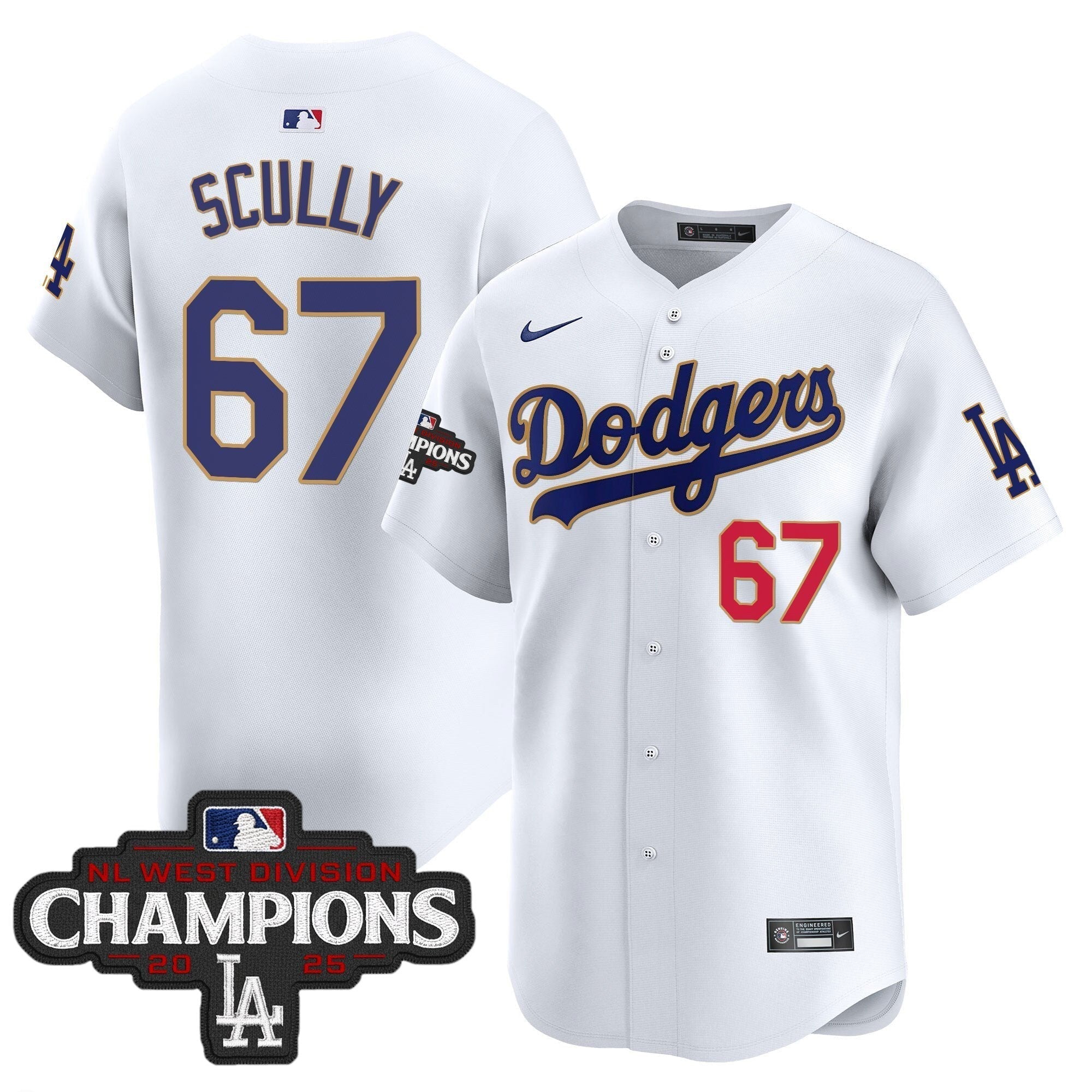 Dodgers 2025 NL West Division Champions Patch Gold Trim Vapor Premier Limited Jersey - Stitched