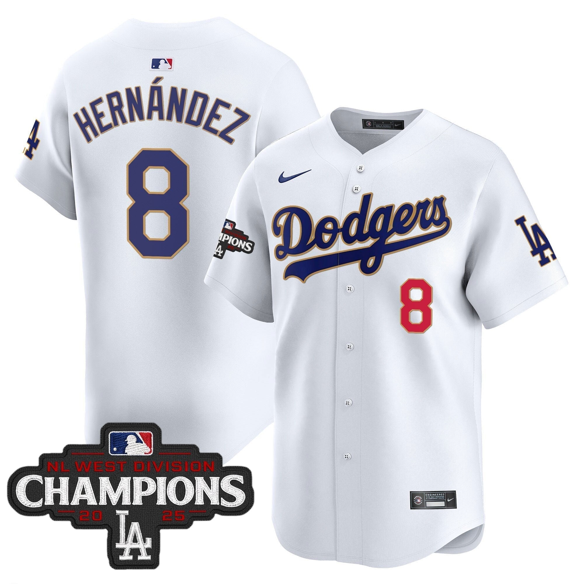 Dodgers 2025 NL West Division Champions Patch Gold Trim Vapor Premier Limited Jersey - Stitched