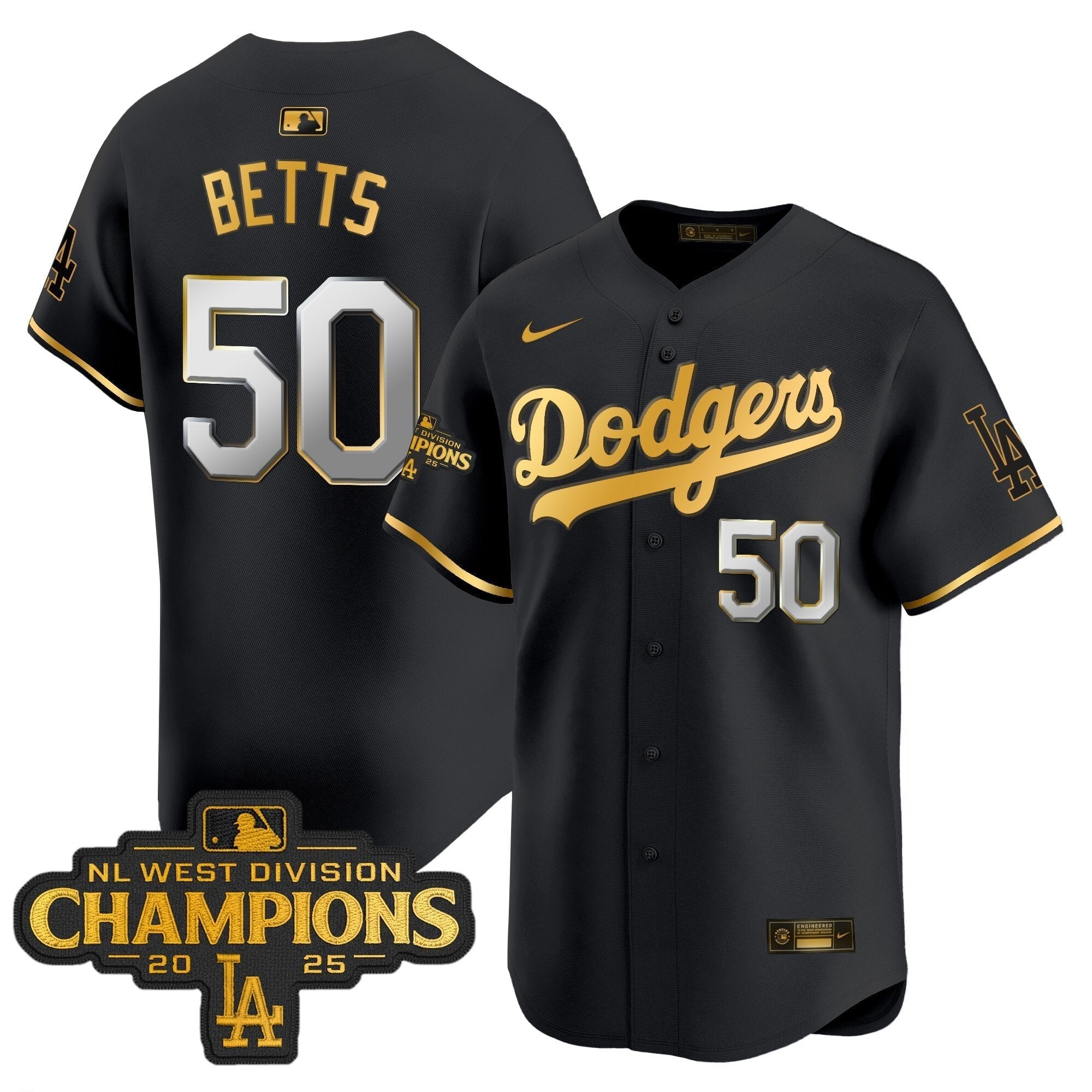 Dodgers 2025 NL West Division Champions Patch Gold Trim Vapor Premier Limited Jersey - Stitched