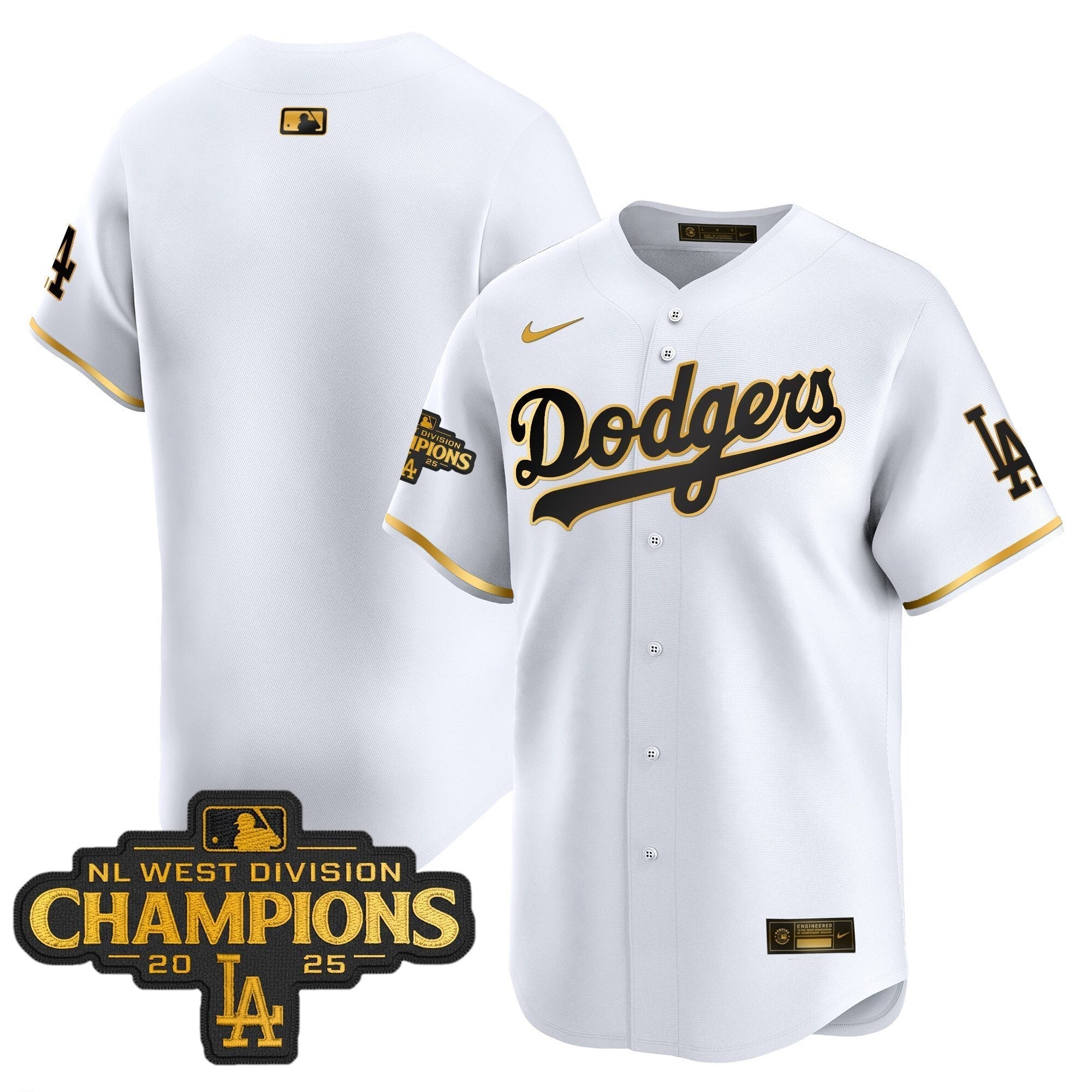 Dodgers 2025 NL West Division Champions Patch Gold Trim Vapor Premier Limited Jersey - Stitched