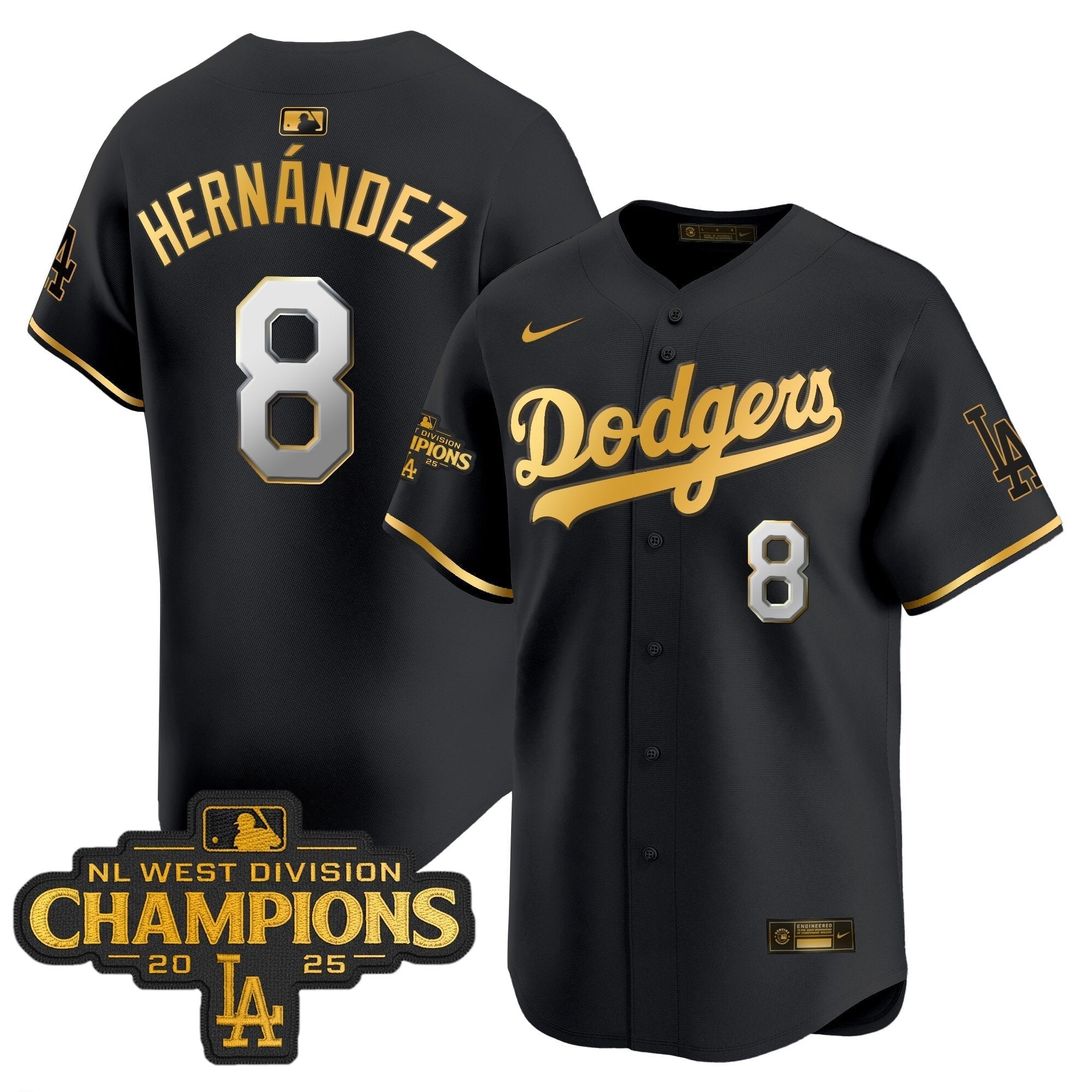 Dodgers 2025 NL West Division Champions Patch Gold Trim Vapor Premier Limited Jersey - Stitched