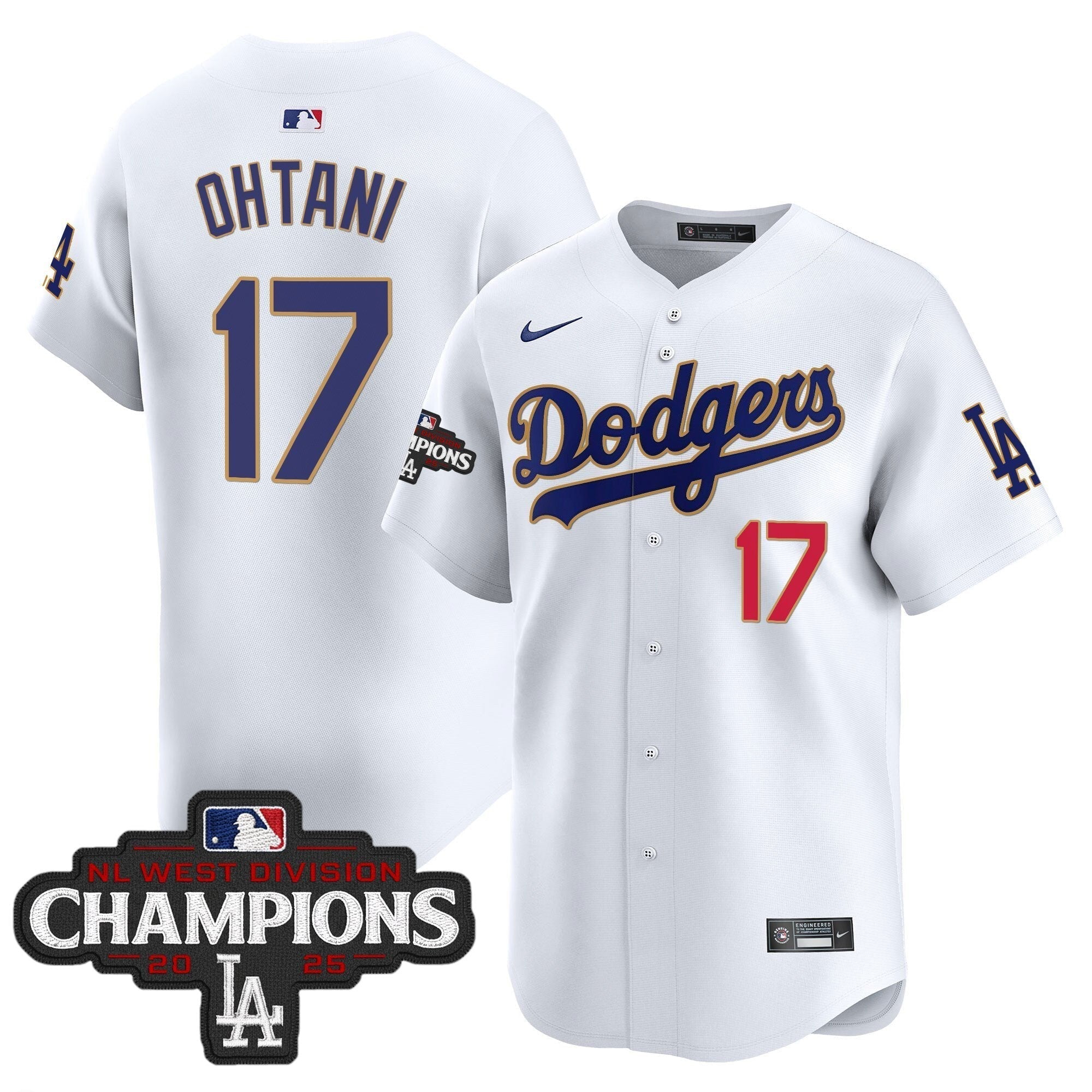 Dodgers 2025 NL West Division Champions Patch Gold Trim Vapor Premier Limited Jersey - Stitched
