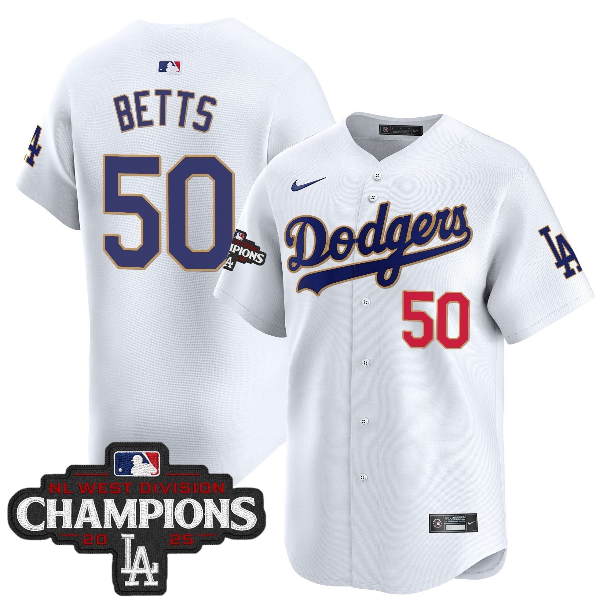 Dodgers 2025 NL West Division Champions Patch Gold Trim Vapor Premier Limited Jersey - Stitched