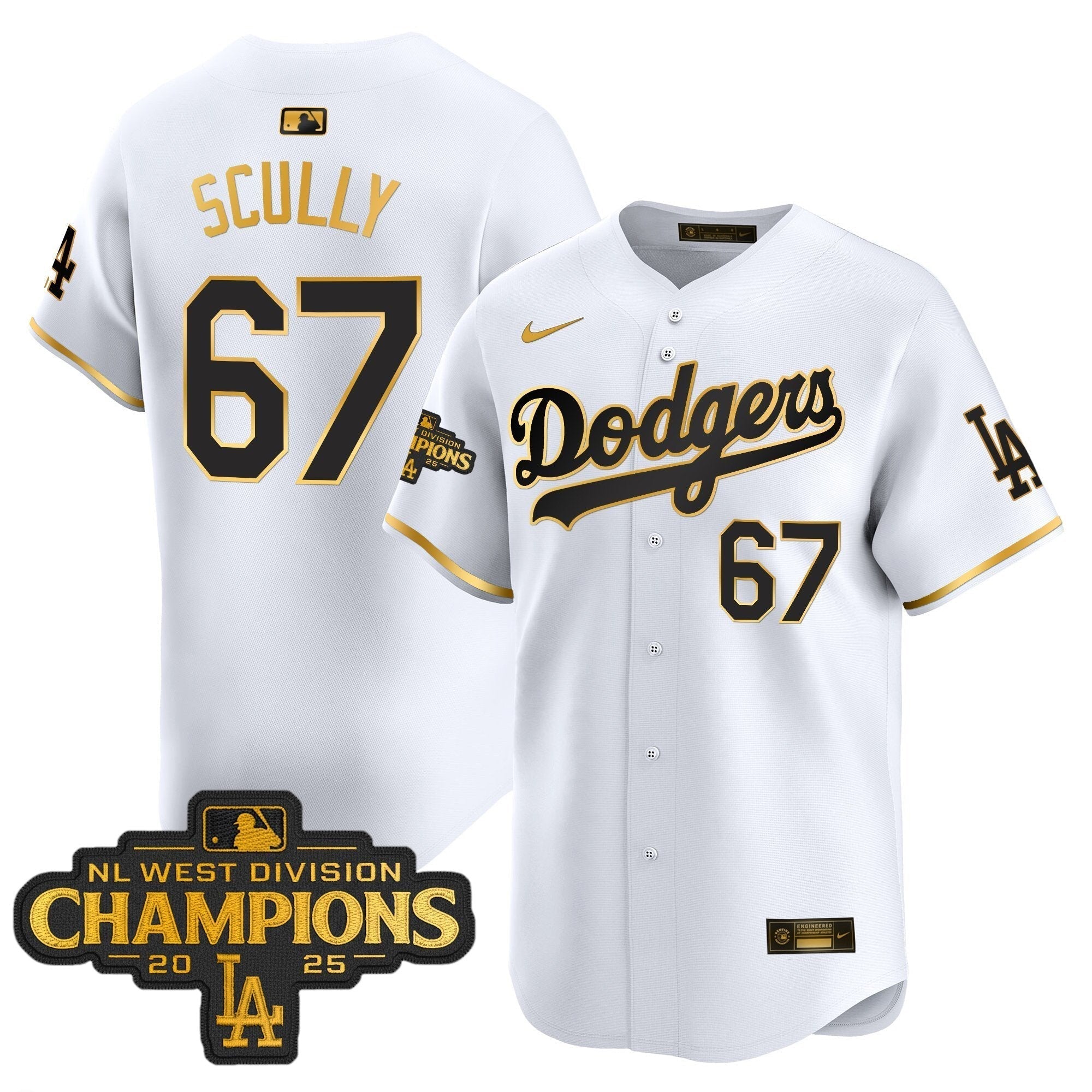 Dodgers 2025 NL West Division Champions Patch Gold Trim Vapor Premier Limited Jersey - Stitched