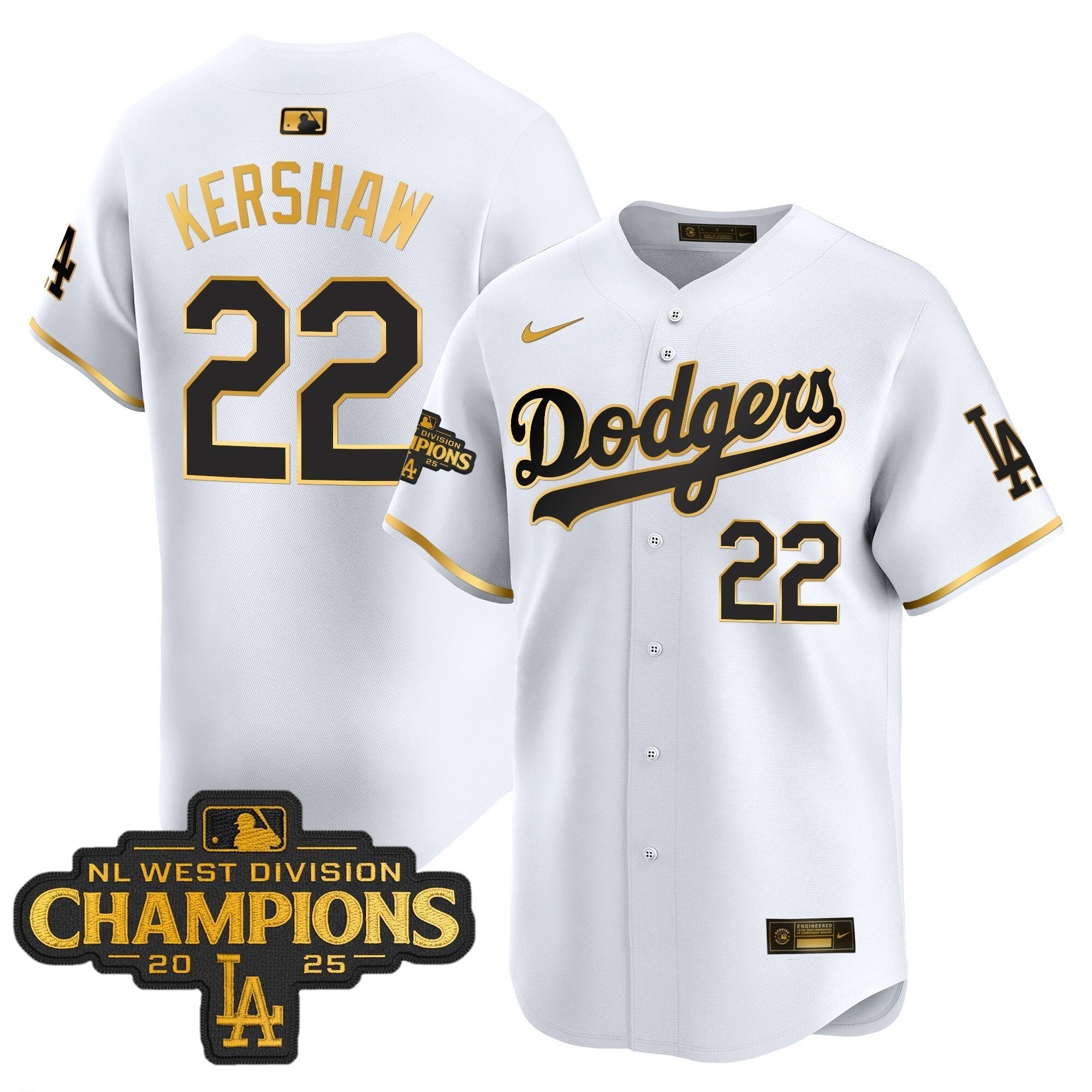 Dodgers 2025 NL West Division Champions Patch Gold Trim Vapor Premier Limited Jersey - Stitched