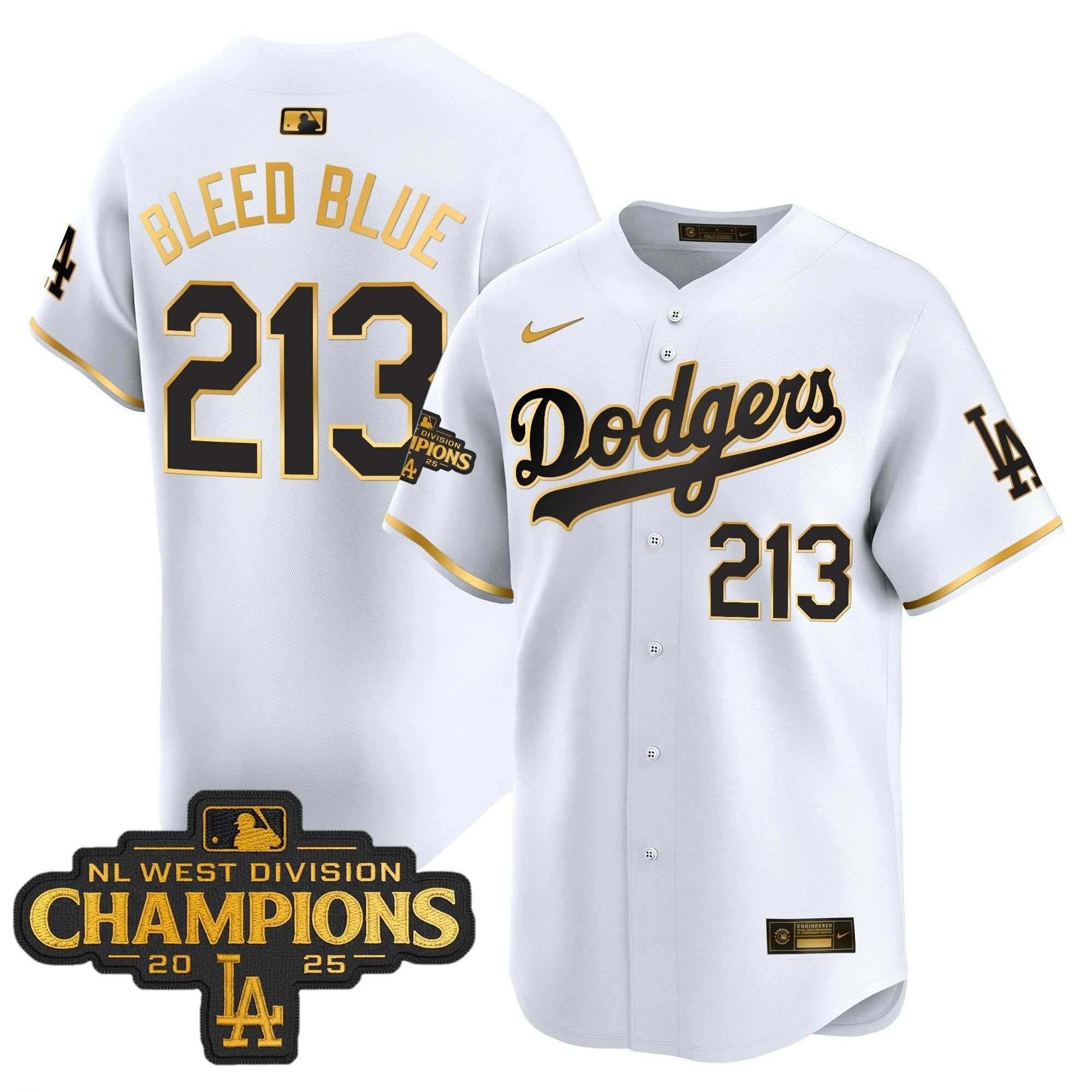 Dodgers 2025 NL West Division Champions Patch Gold Trim Vapor Premier Limited Jersey - Stitched