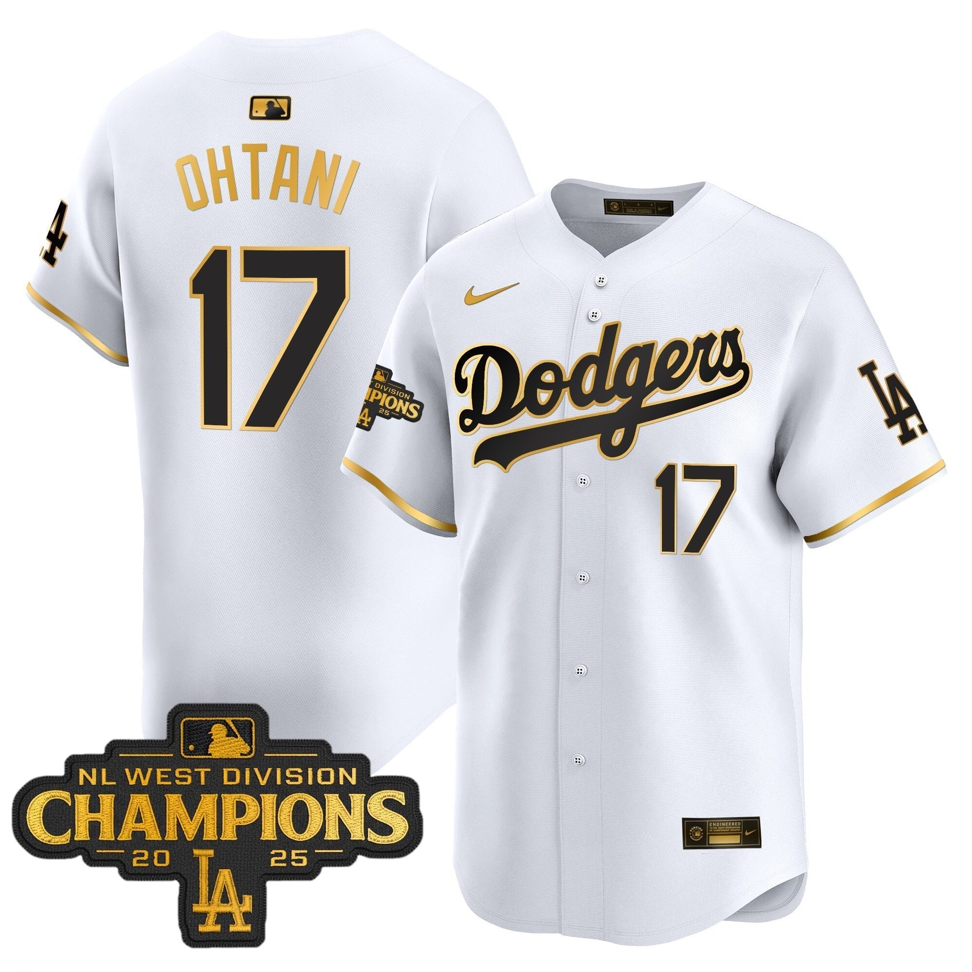 Dodgers 2025 NL West Division Champions Patch Gold Trim Vapor Premier Limited Jersey - Stitched