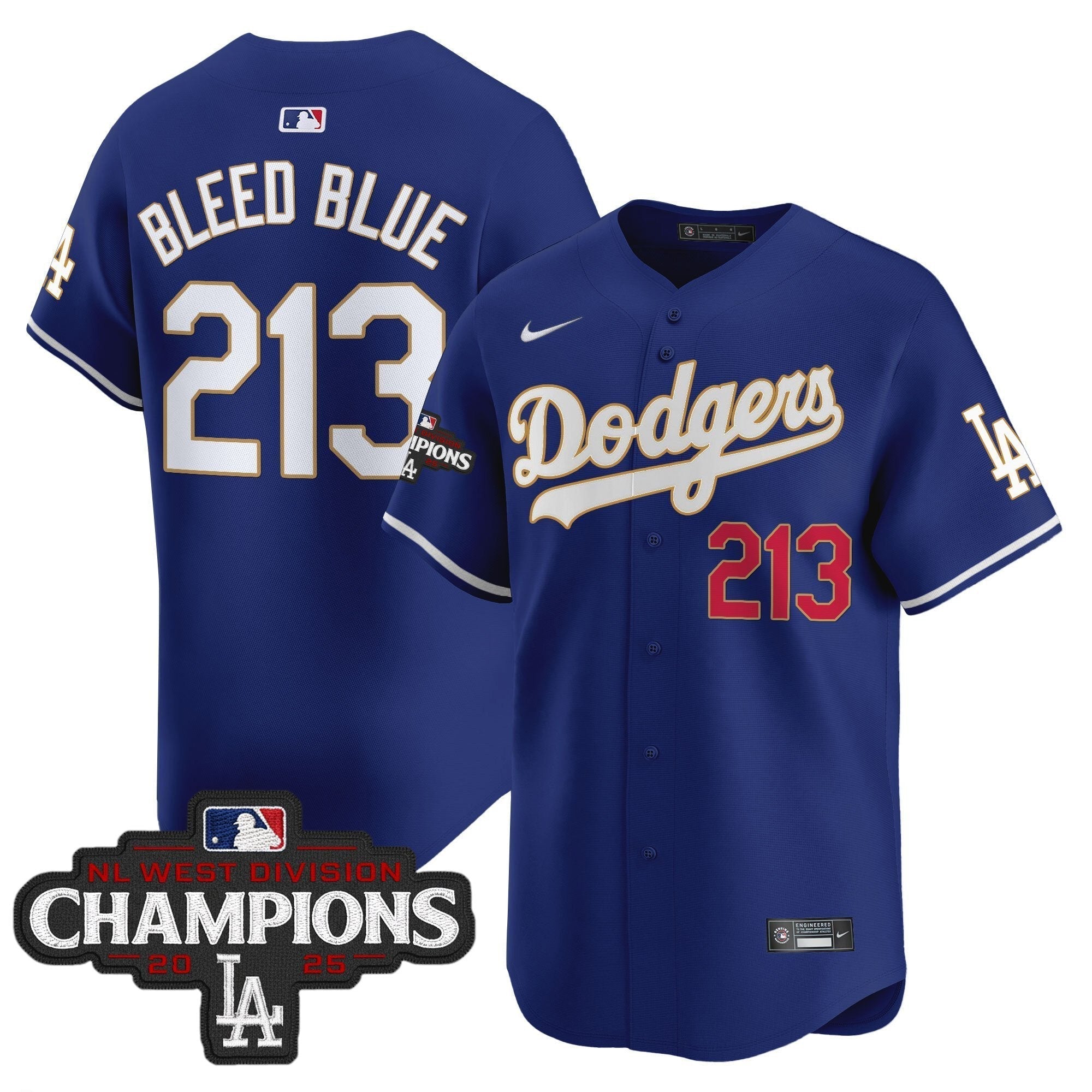 Dodgers 2025 NL West Division Champions Patch Gold Trim Vapor Premier Limited Jersey - Stitched
