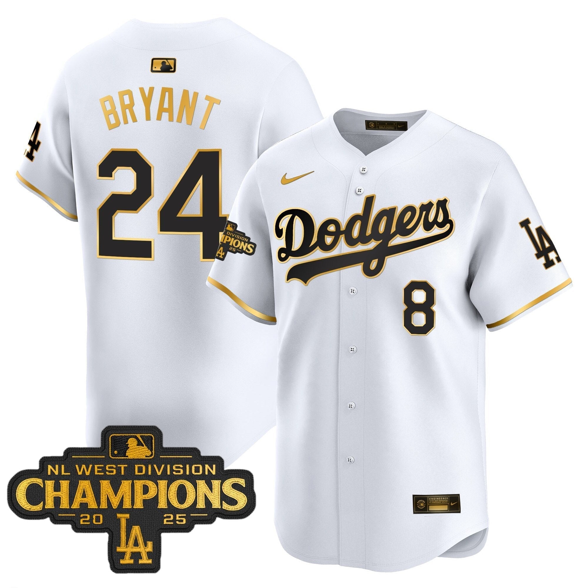 Dodgers 2025 NL West Division Champions Patch Gold Trim Vapor Premier Limited Jersey - Stitched