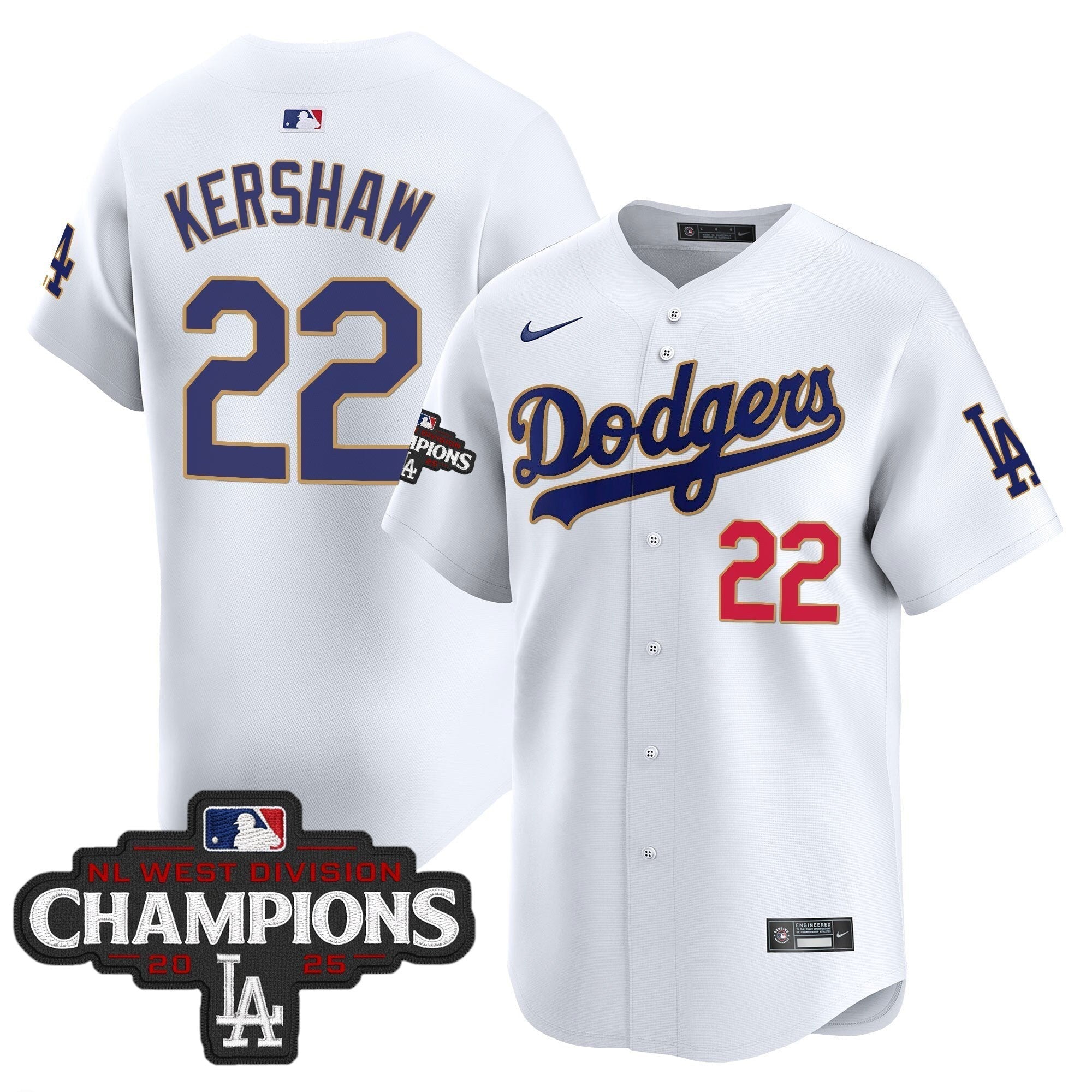 Dodgers 2025 NL West Division Champions Patch Gold Trim Vapor Premier Limited Jersey - Stitched