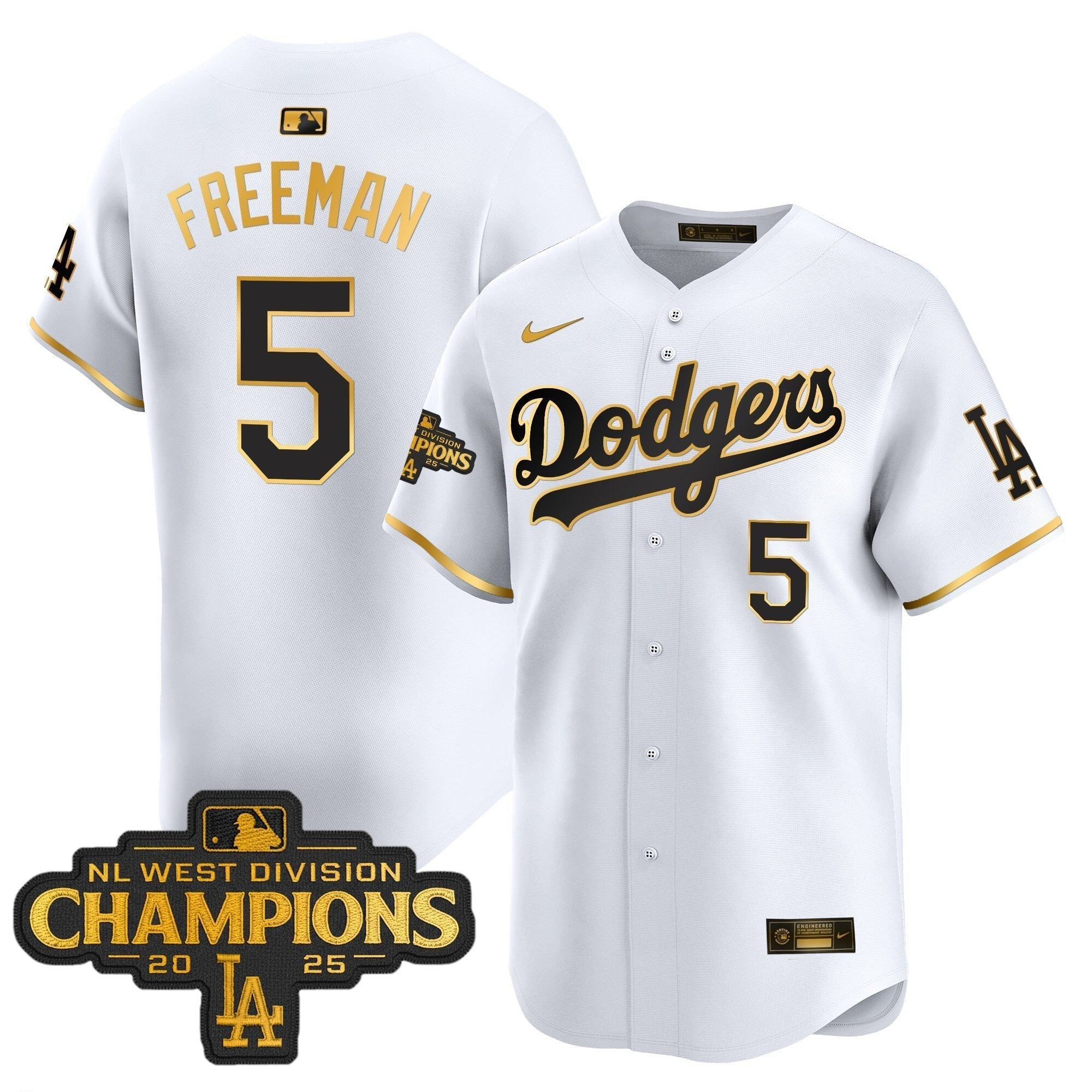 Dodgers 2025 NL West Division Champions Patch Gold Trim Vapor Premier Limited Jersey - Stitched
