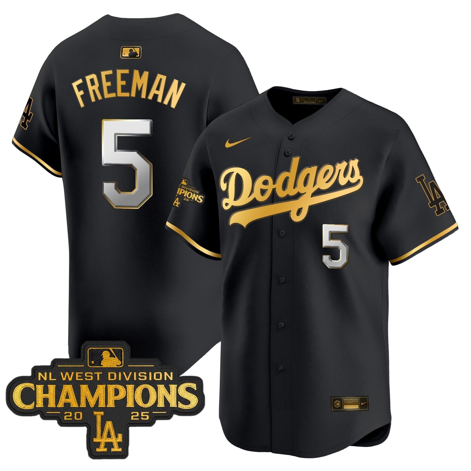 Dodgers 2025 NL West Division Champions Patch Gold Trim Vapor Premier Limited Jersey - Stitched