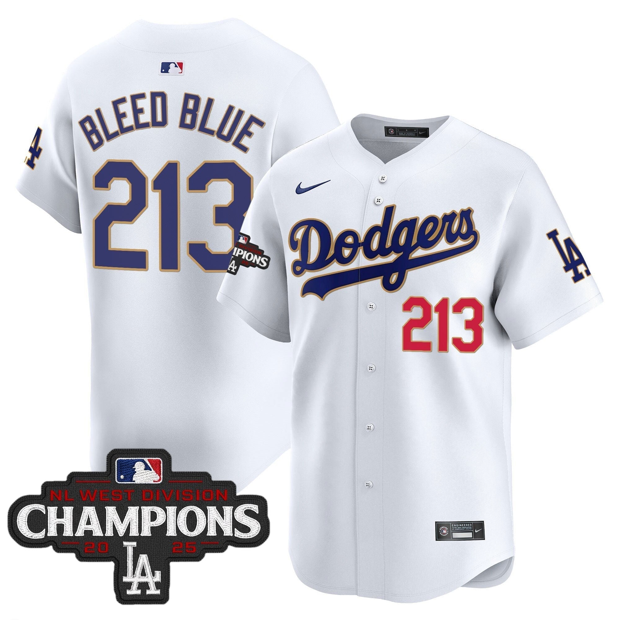 Dodgers 2025 NL West Division Champions Patch Gold Trim Vapor Premier Limited Jersey - Stitched
