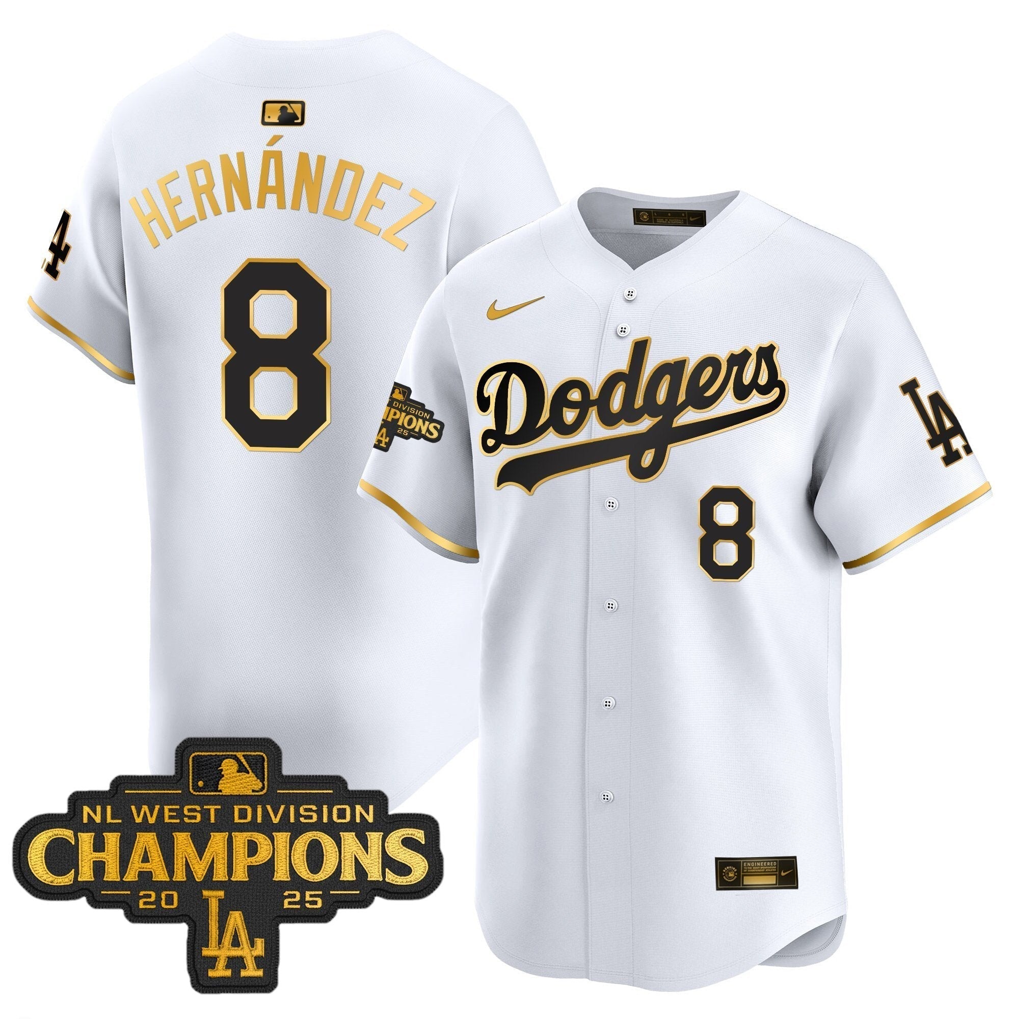 Dodgers 2025 NL West Division Champions Patch Gold Trim Vapor Premier Limited Jersey - Stitched