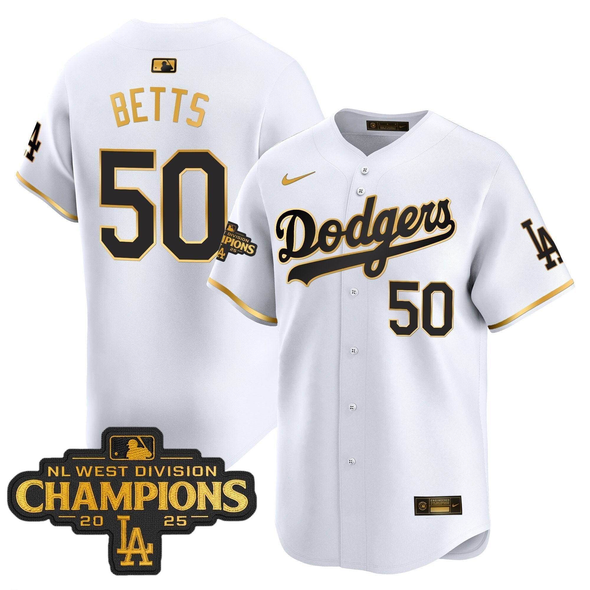Dodgers 2025 NL West Division Champions Patch Gold Trim Vapor Premier Limited Jersey - Stitched