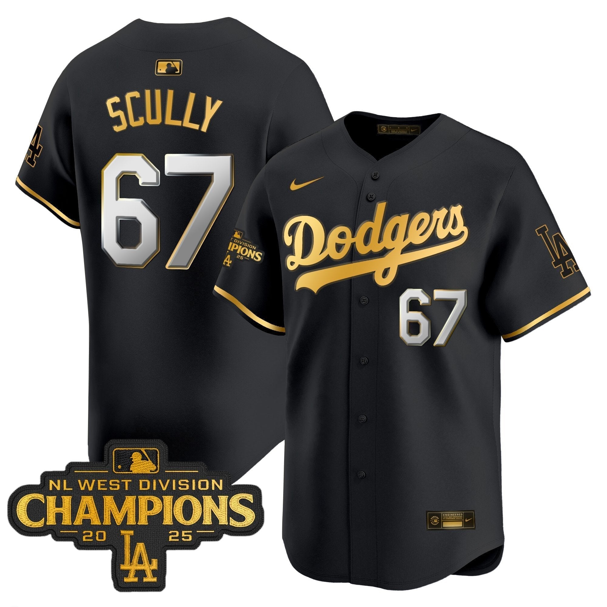 Dodgers 2025 NL West Division Champions Patch Gold Trim Vapor Premier Limited Jersey - Stitched