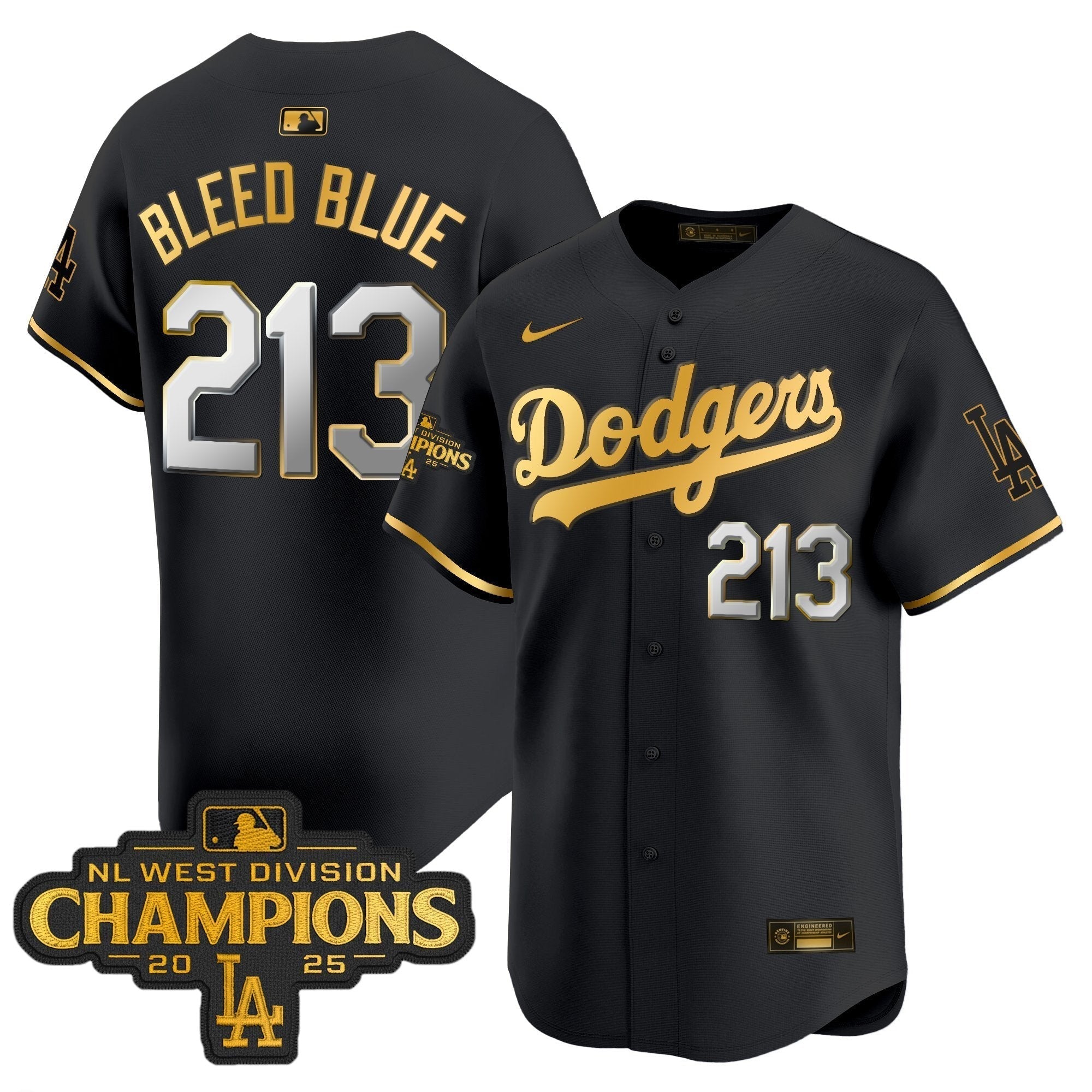Dodgers 2025 NL West Division Champions Patch Gold Trim Vapor Premier Limited Jersey - Stitched