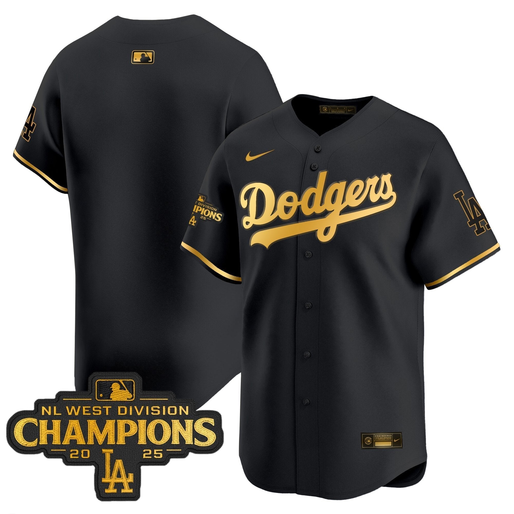 Dodgers 2025 NL West Division Champions Patch Gold Trim Vapor Premier Limited Jersey - Stitched