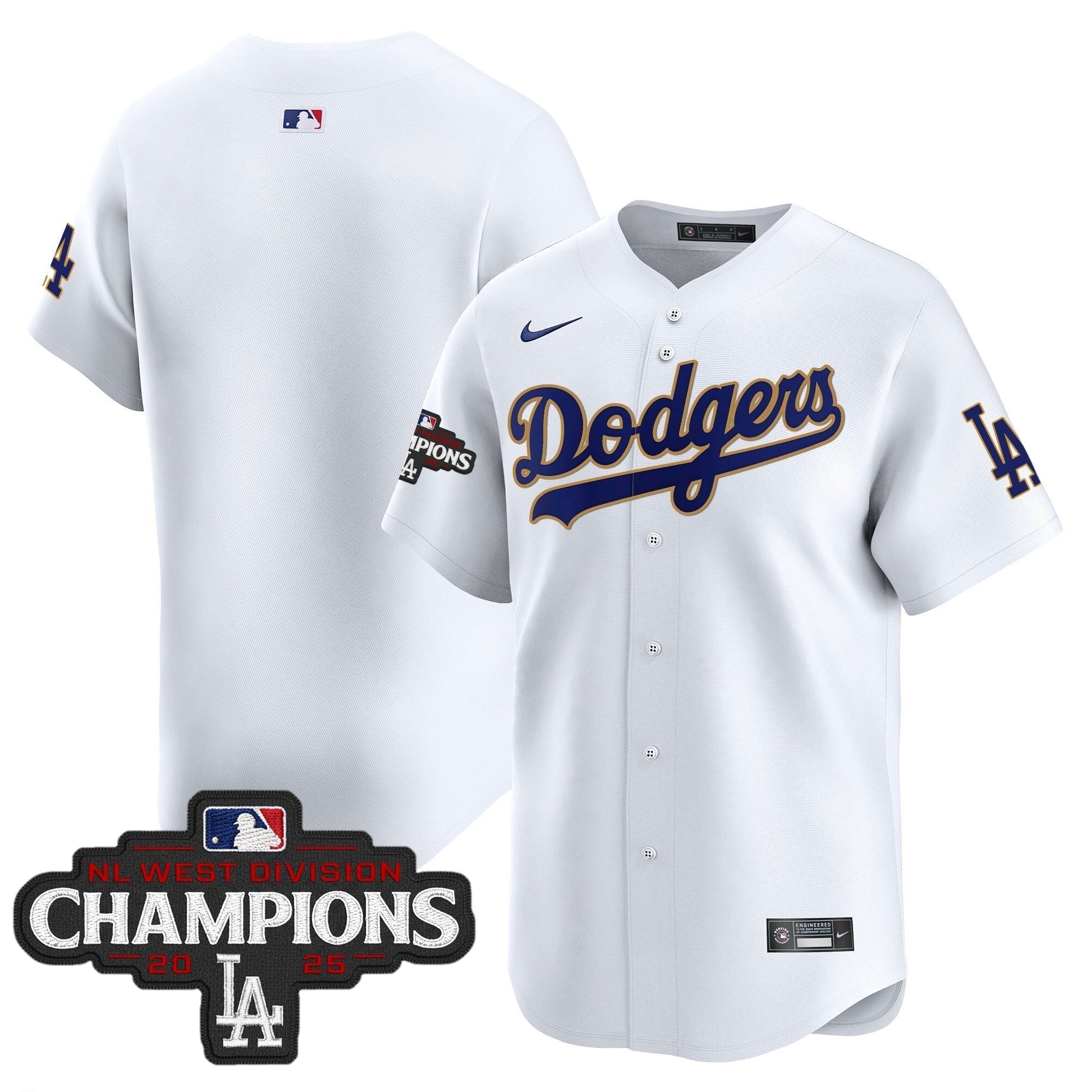 Dodgers 2025 NL West Division Champions Patch Gold Trim Vapor Premier Limited Jersey - Stitched