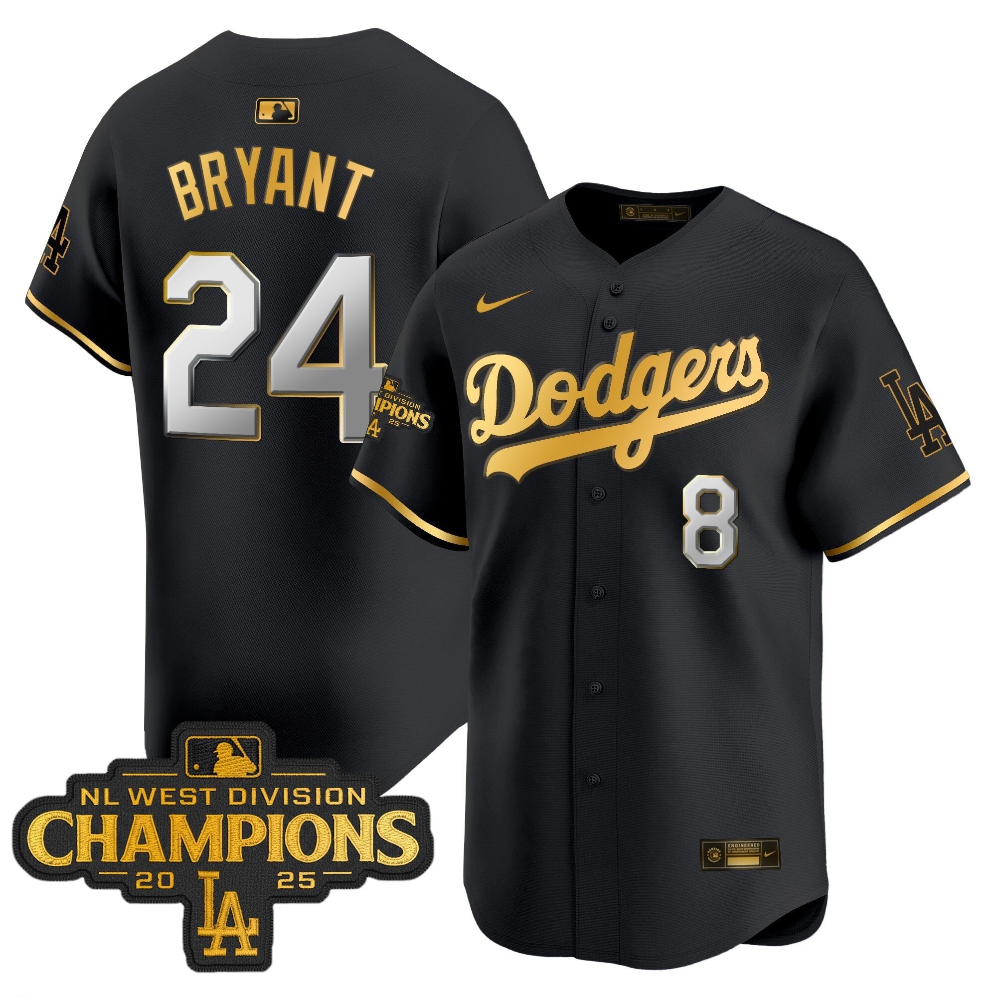 Dodgers 2025 NL West Division Champions Patch Gold Trim Vapor Premier Limited Jersey - Stitched