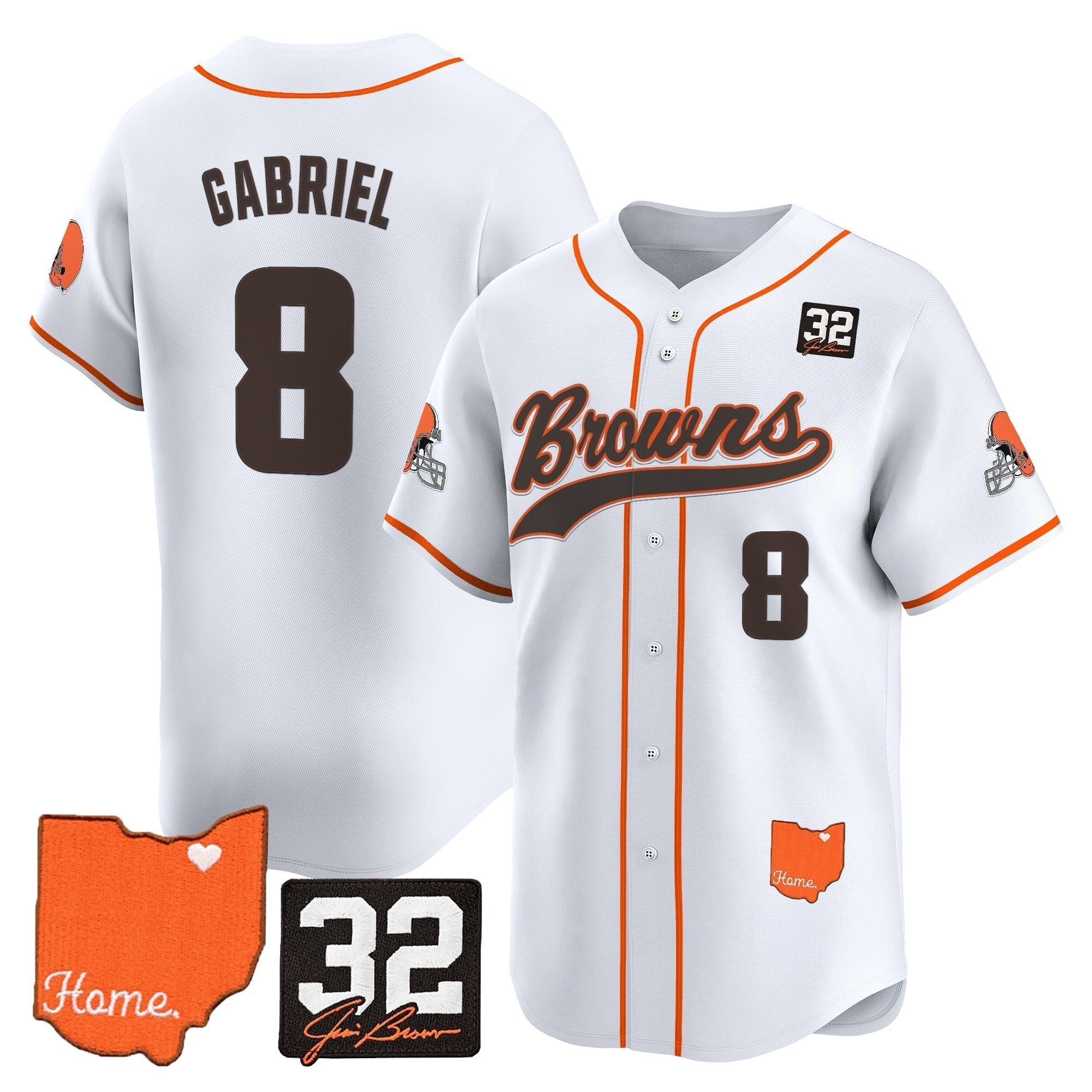 CLE '#32 Jim Brown Memorial & Home Patch' Vapor Baseball Jersey - Stitched