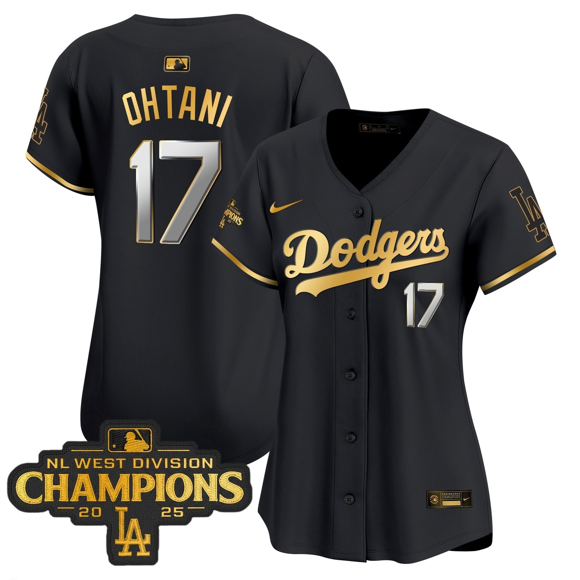 Women's Dodgers 2025 NL West Division Champions Patch Gold Trim Vapor Premier Limited Jersey - Stitched
