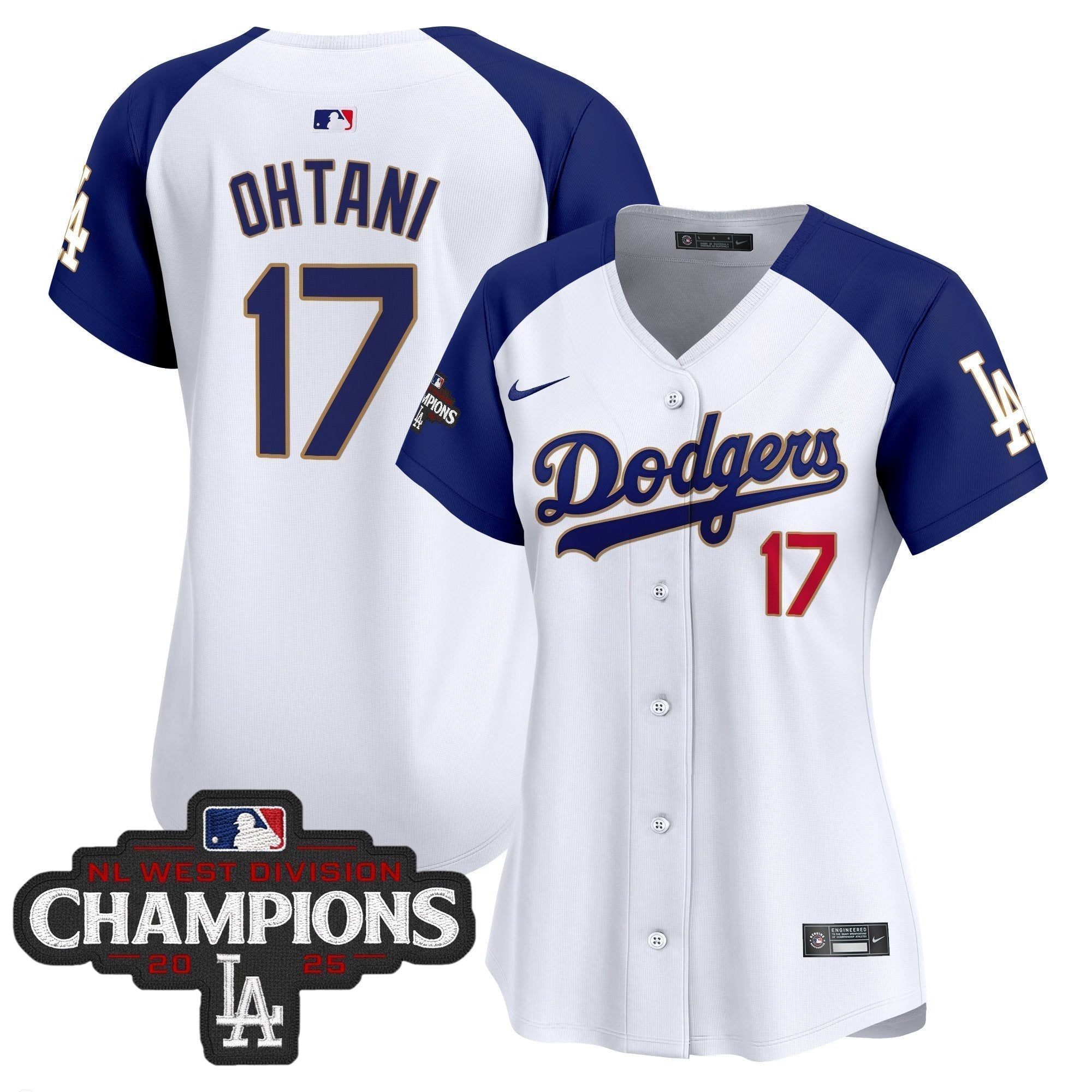 Women's Dodgers 2025 NL West Division Champions Patch Gold Trim Vapor Premier Limited Jersey - Stitched