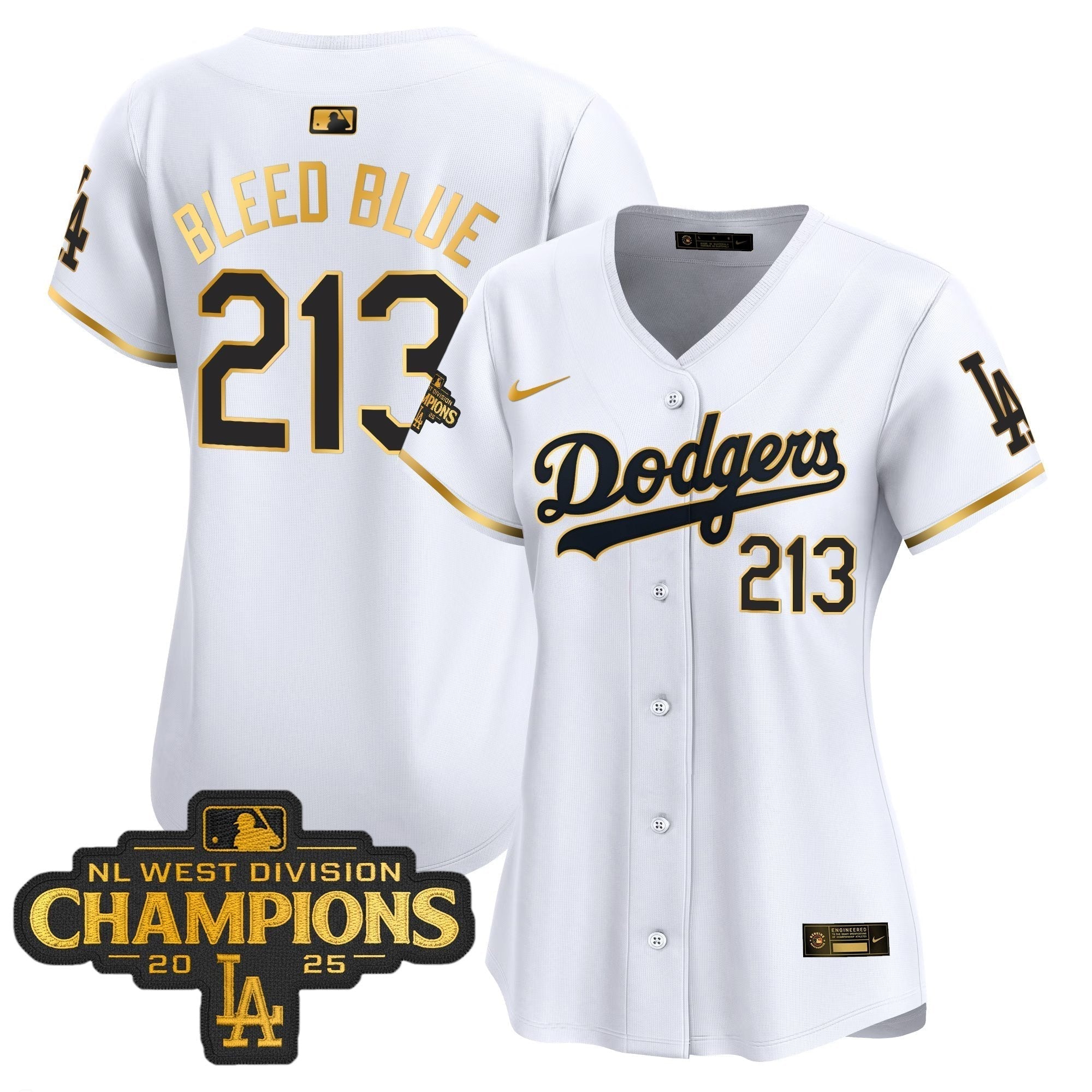 Women's Dodgers 2025 NL West Division Champions Patch Gold Trim Vapor Premier Limited Jersey - Stitched