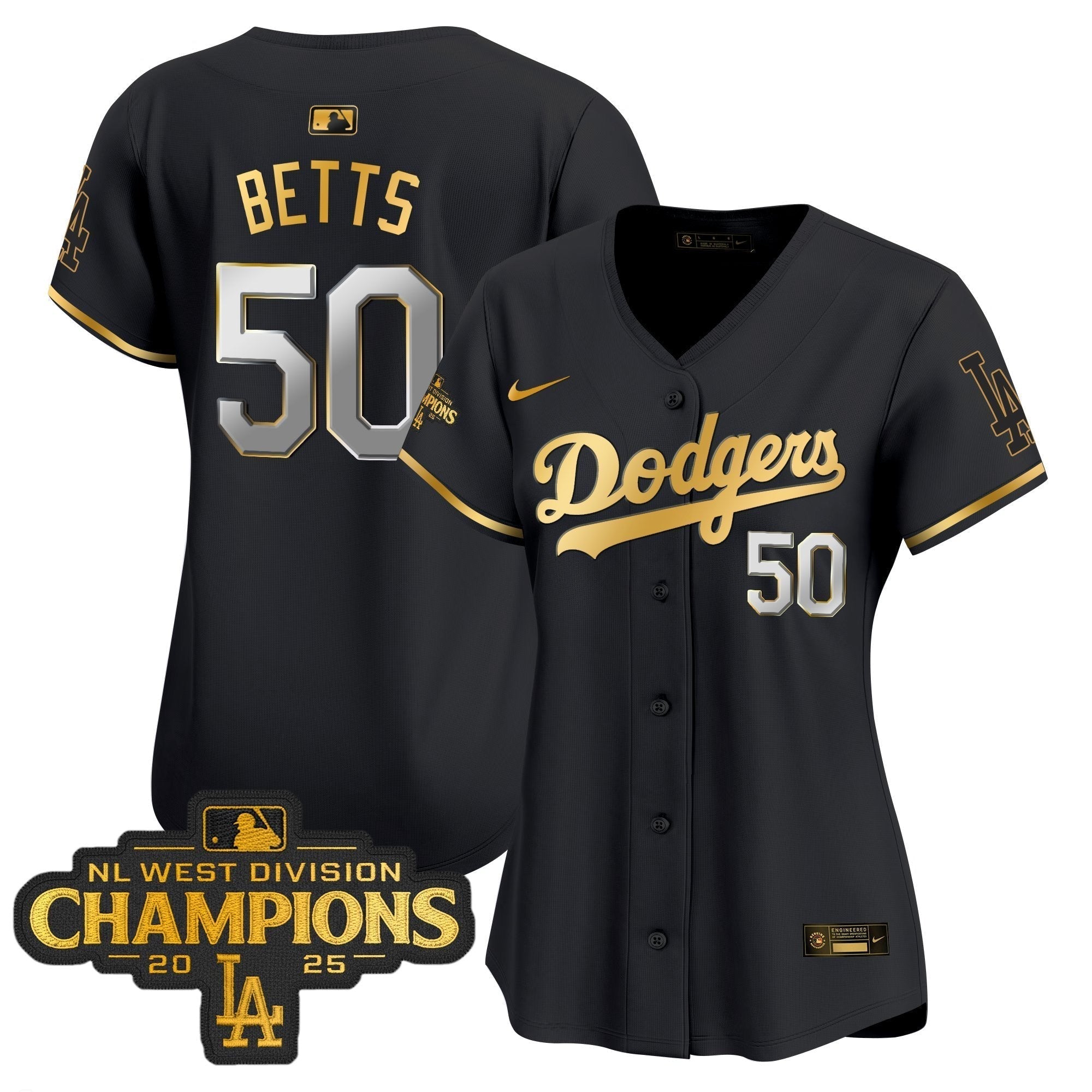 Women's Dodgers 2025 NL West Division Champions Patch Gold Trim Vapor Premier Limited Jersey - Stitched