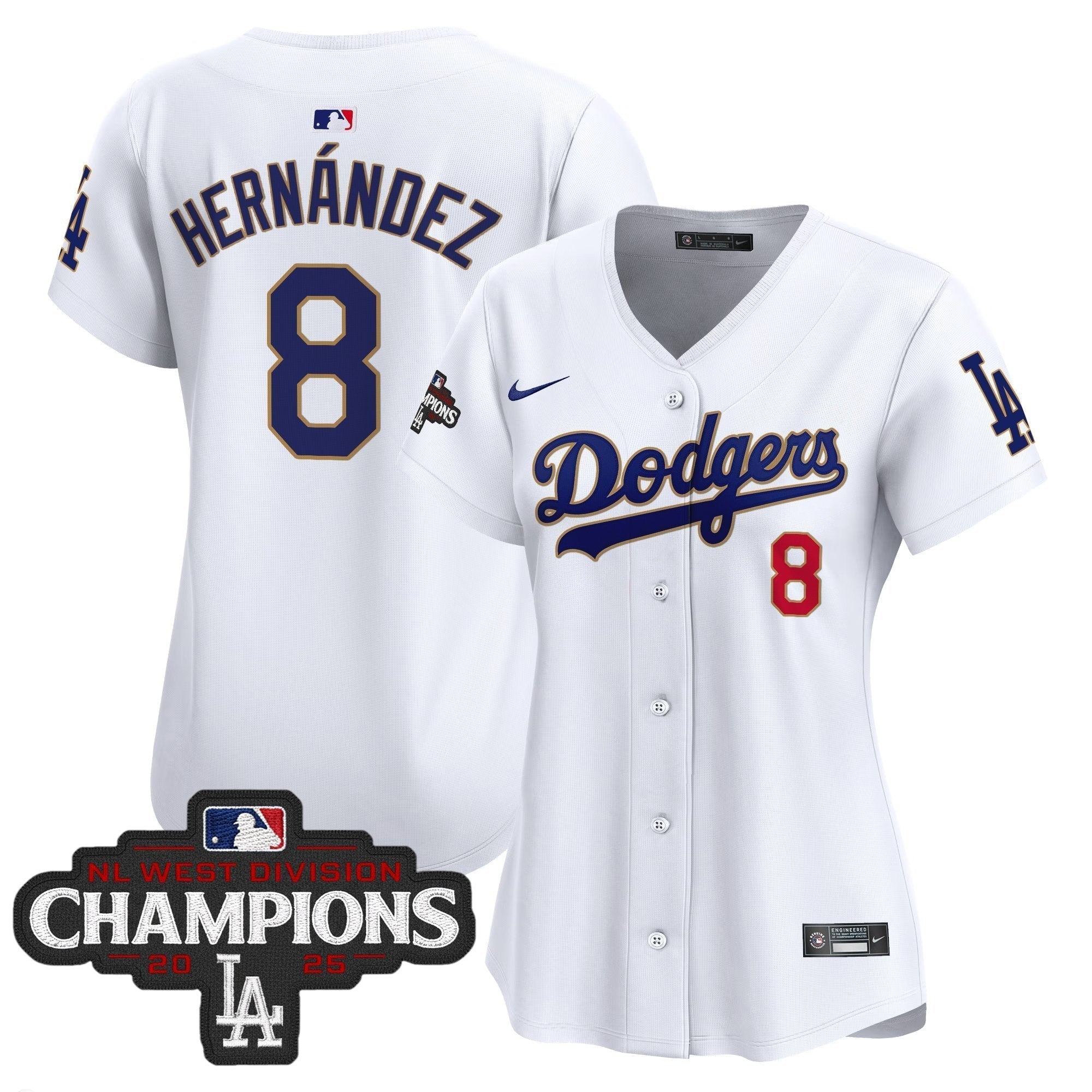 Women's Dodgers 2025 NL West Division Champions Patch Gold Trim Vapor Premier Limited Jersey - Stitched