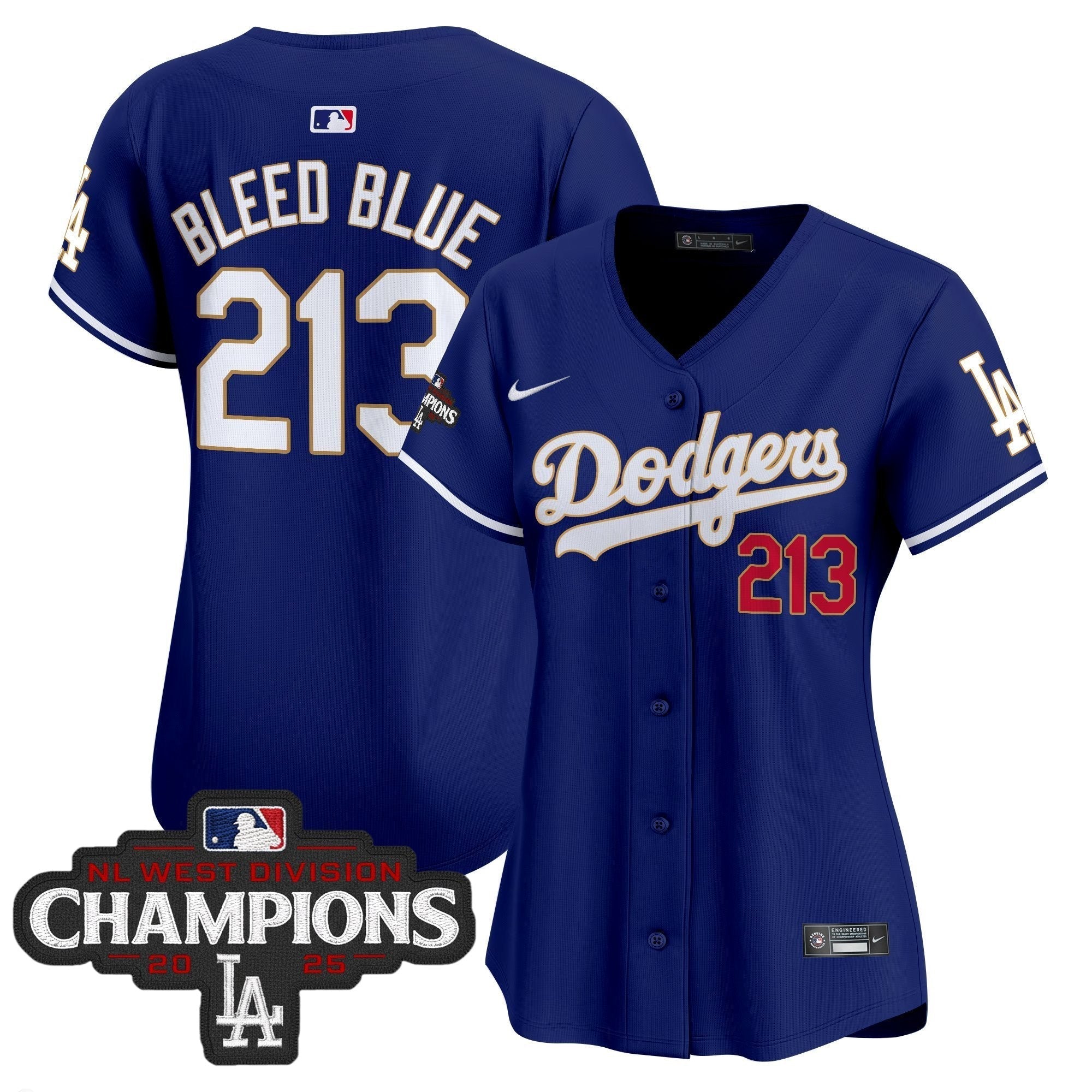 Women's Dodgers 2025 NL West Division Champions Patch Gold Trim Vapor Premier Limited Jersey - Stitched