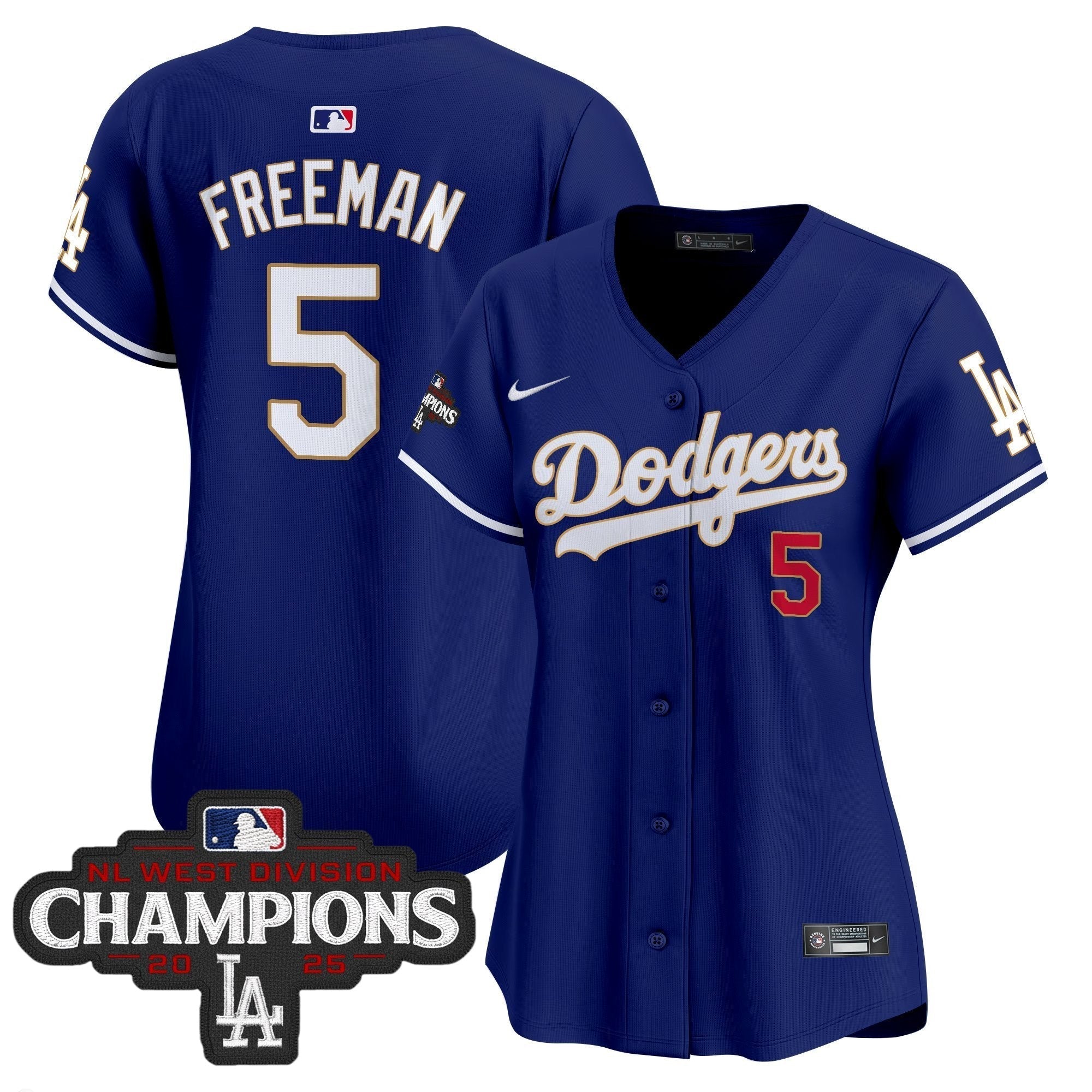 Women's Dodgers 2025 NL West Division Champions Patch Gold Trim Vapor Premier Limited Jersey - Stitched