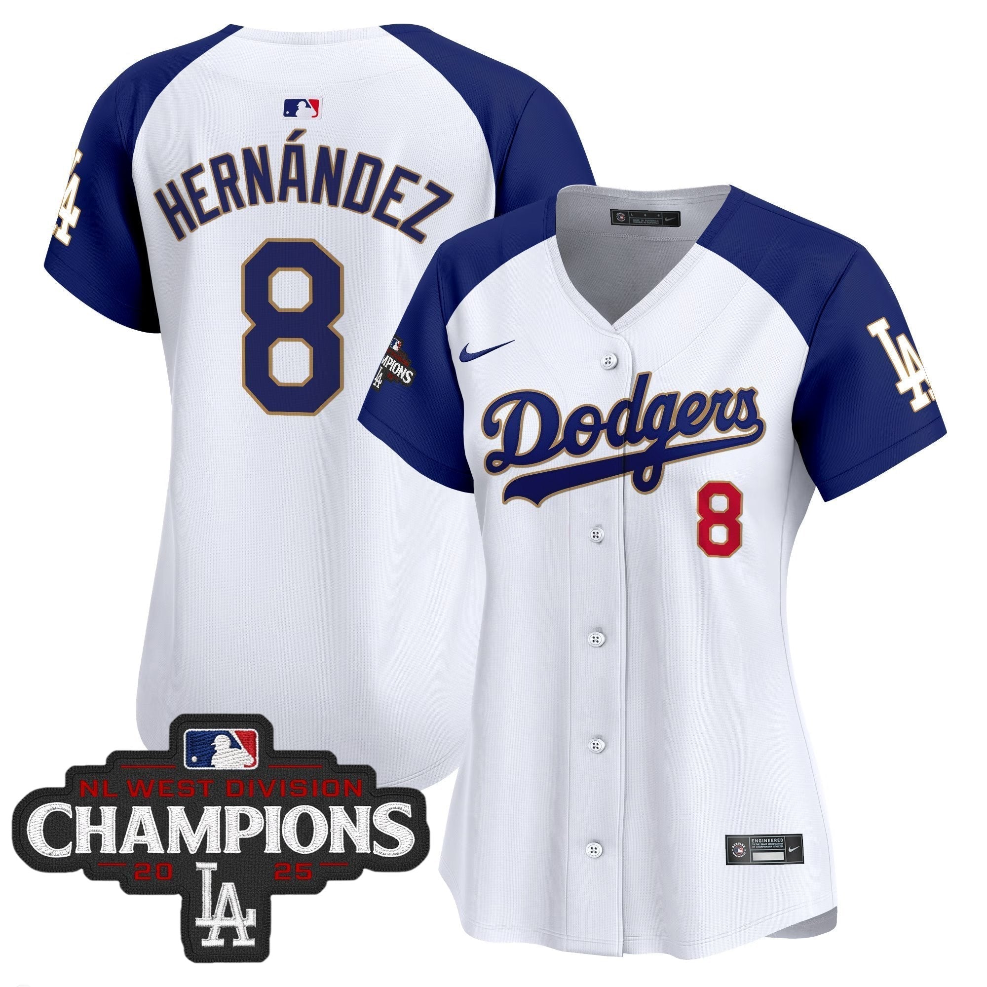 Women's Dodgers 2025 NL West Division Champions Patch Gold Trim Vapor Premier Limited Jersey - Stitched