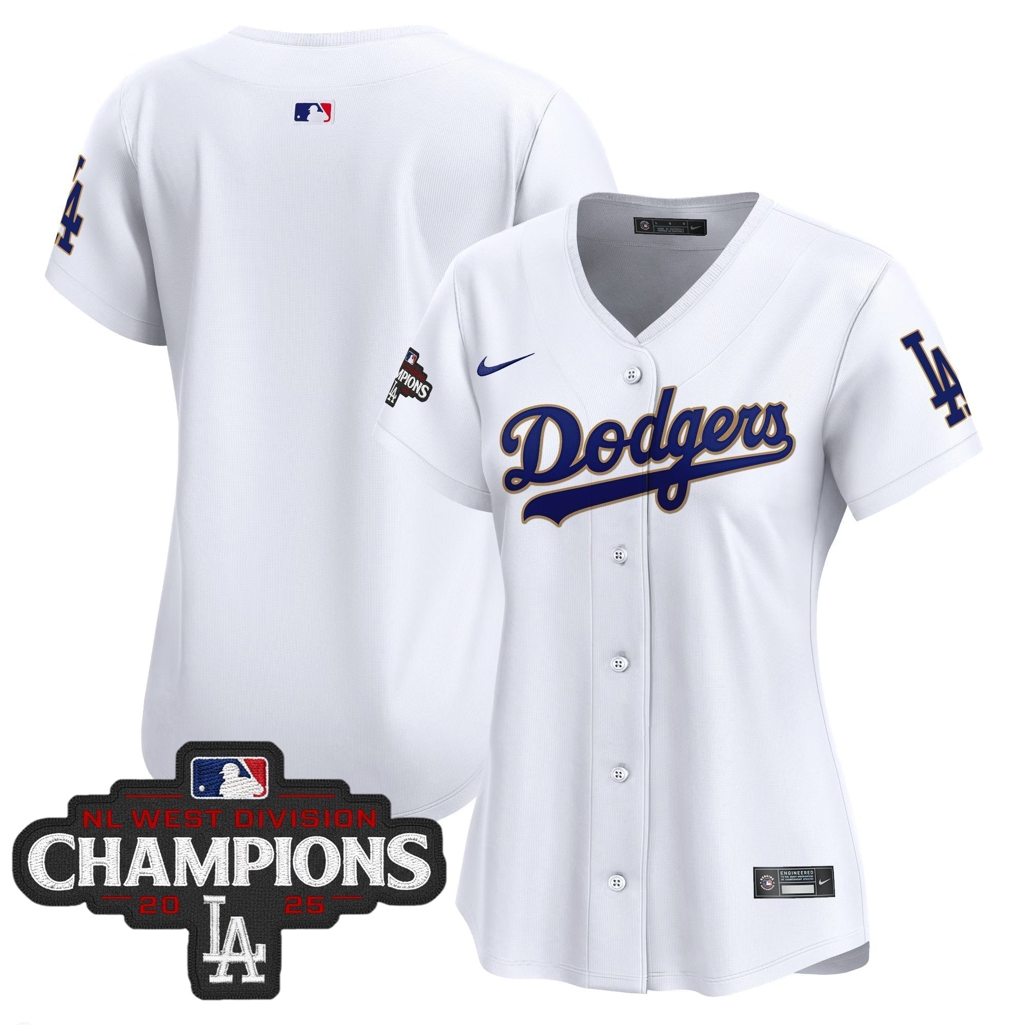 Women's Dodgers 2025 NL West Division Champions Patch Gold Trim Vapor Premier Limited Jersey - Stitched