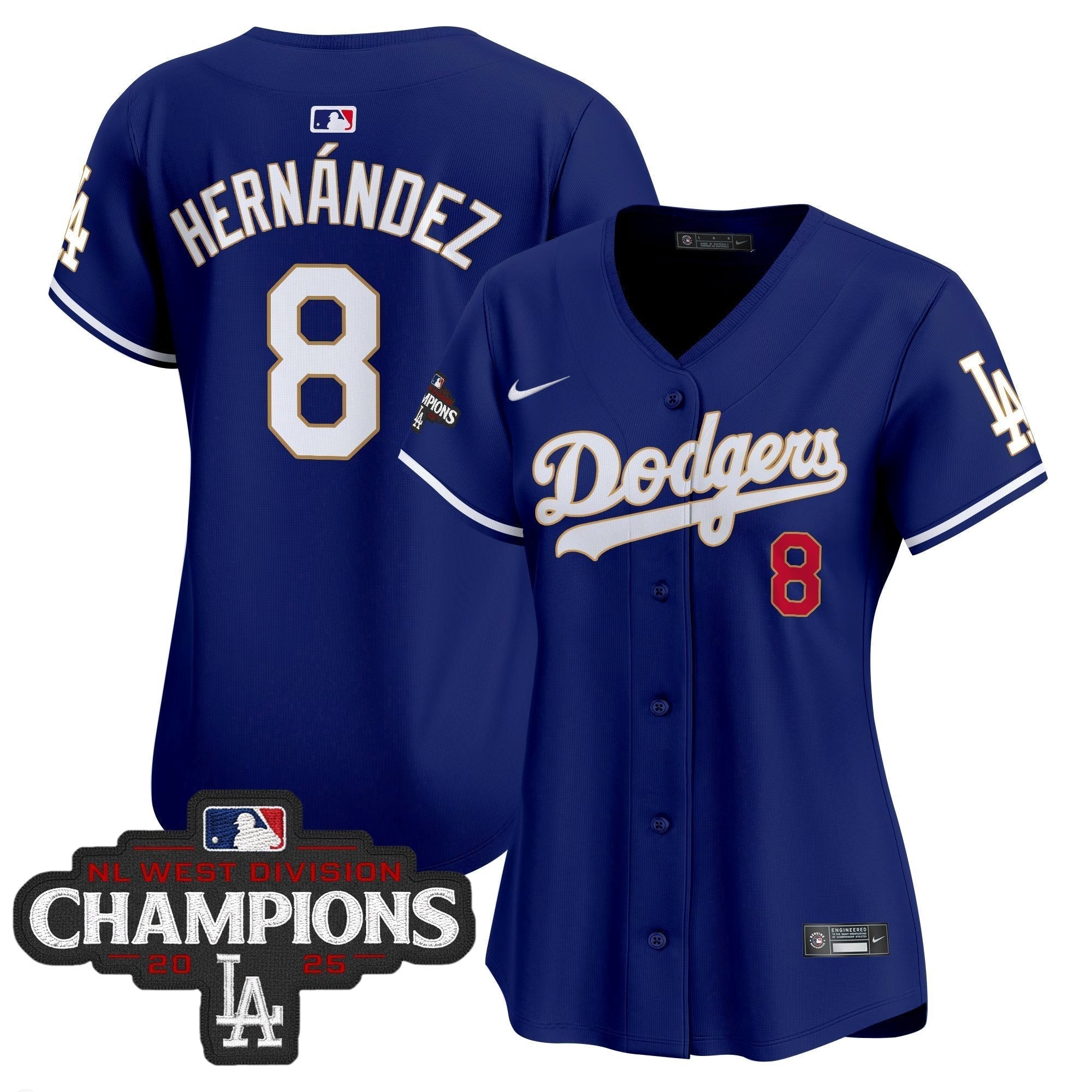 Women's Dodgers 2025 NL West Division Champions Patch Gold Trim Vapor Premier Limited Jersey - Stitched