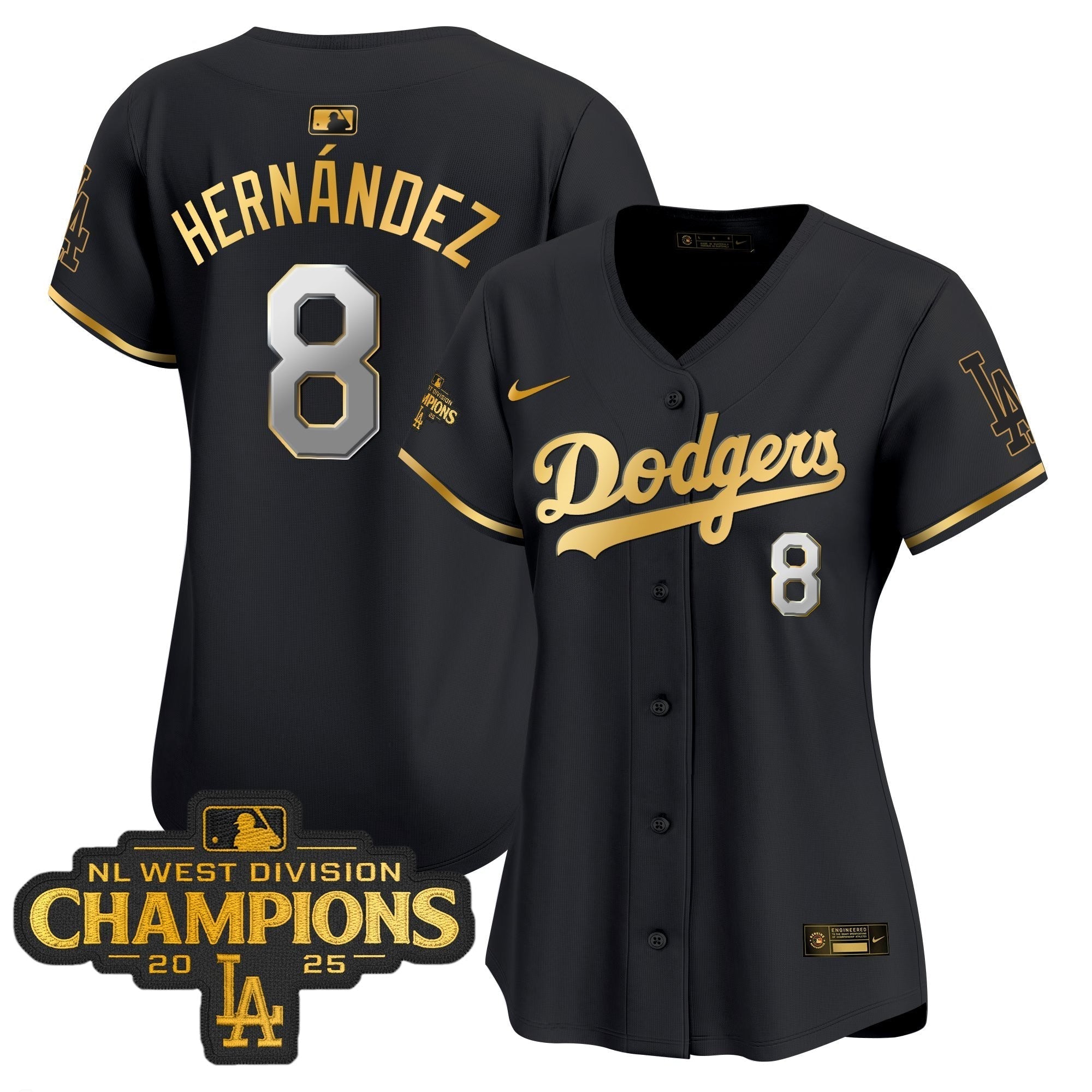 Women's Dodgers 2025 NL West Division Champions Patch Gold Trim Vapor Premier Limited Jersey - Stitched