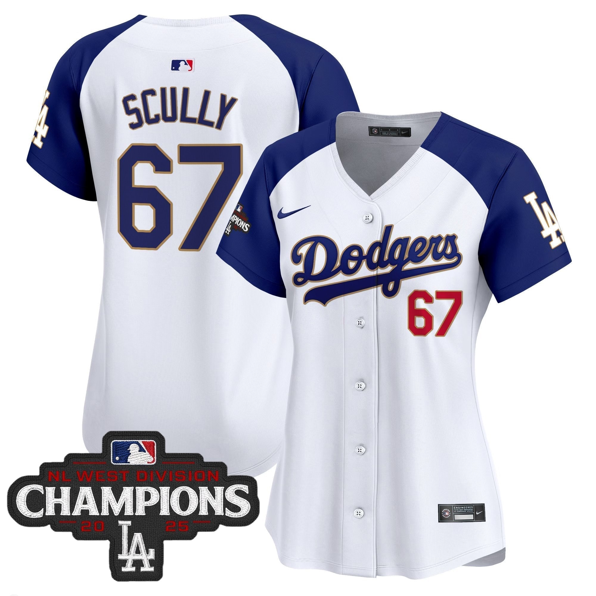 Women's Dodgers 2025 NL West Division Champions Patch Gold Trim Vapor Premier Limited Jersey - Stitched