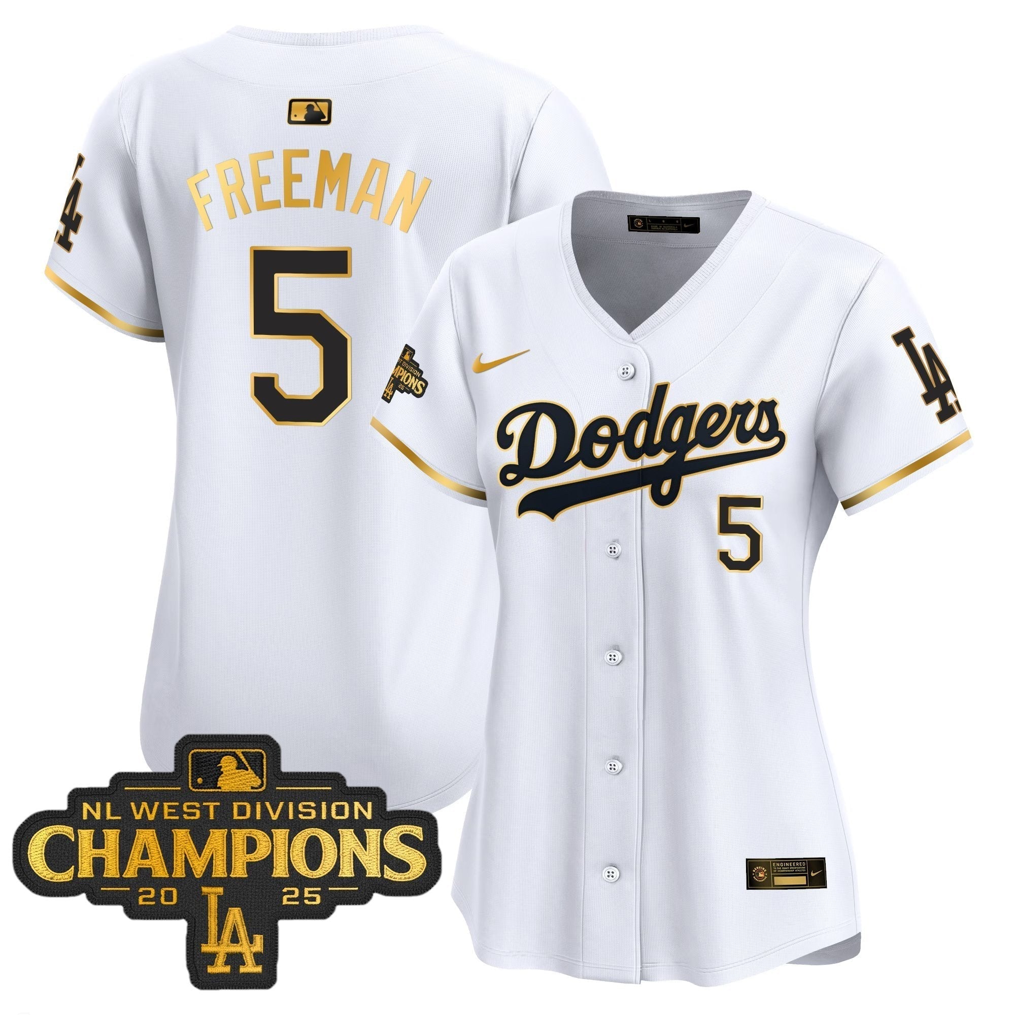 Women's Dodgers 2025 NL West Division Champions Patch Gold Trim Vapor Premier Limited Jersey - Stitched