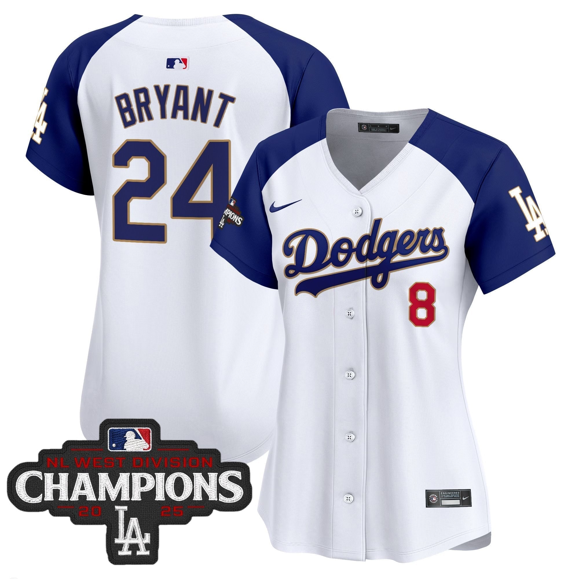 Women's Dodgers 2025 NL West Division Champions Patch Gold Trim Vapor Premier Limited Jersey - Stitched